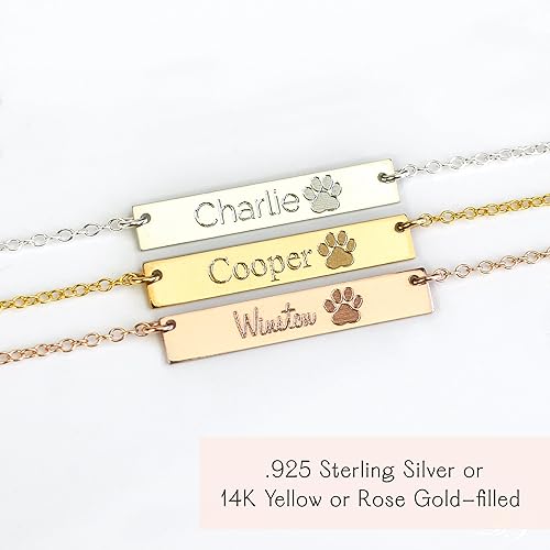 Miniatura 4 de Danique - Pulsera con estampado de pata y nombre Pulsera grabada a medida para perro, gato, mascota bar Chapado en oro de 14 quilates o plata