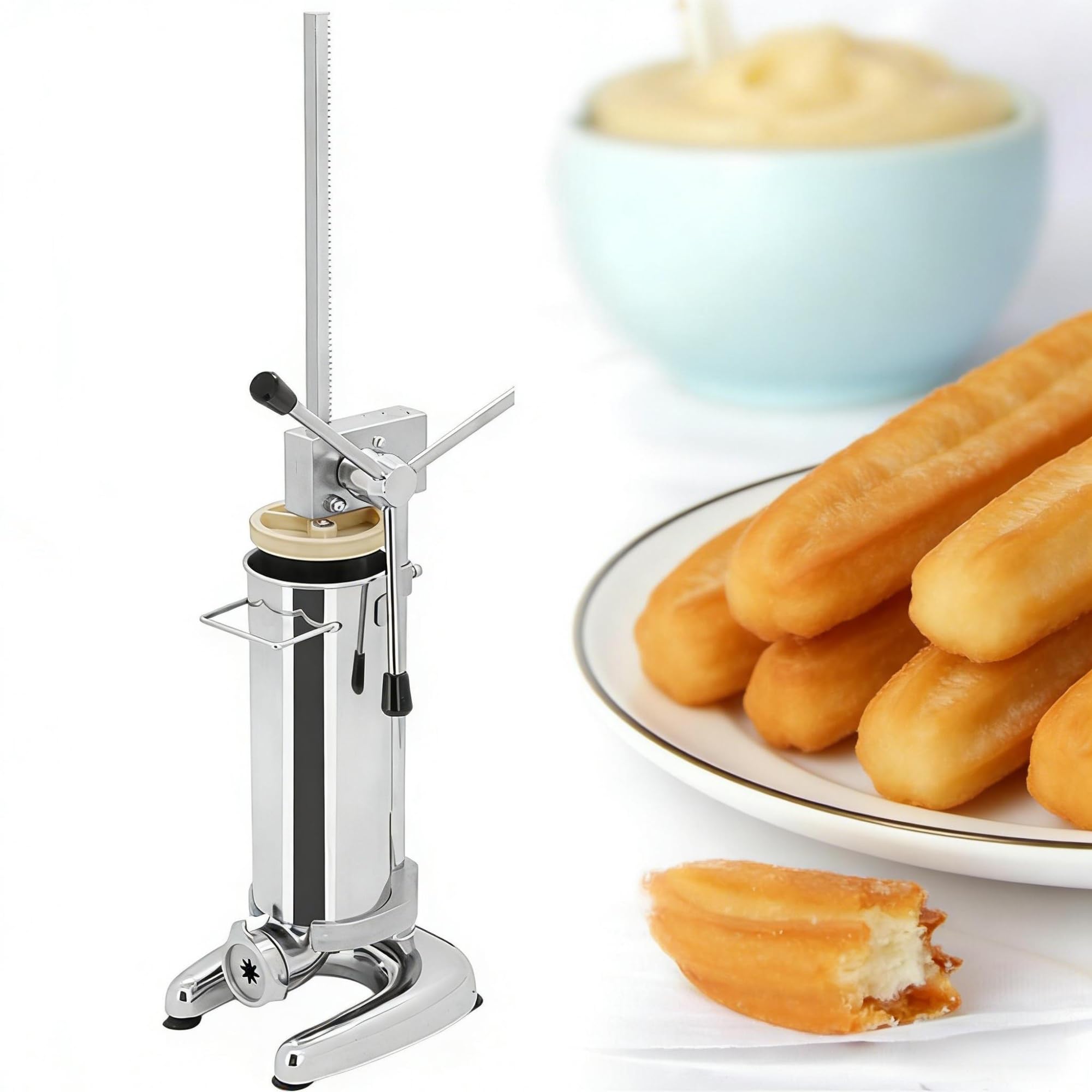KJZQXYX Commercial Manual Churros Maker Machine, Stainless Steel Vertical Donut Churro Press Spanish Churros Making Machine,for Restaurant Baker (3L)