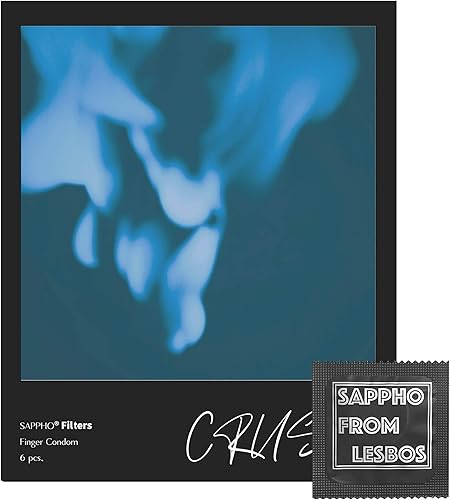 Sappho from lesbos Crush Blue Finger - Condones de dedo ultradelgados de látex lubricado para protección contra las ITS, sensible natural, 6
