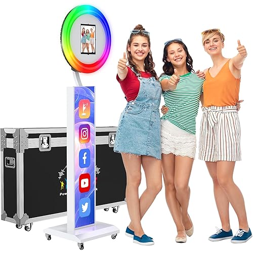 JIYANG Portable Photo Booth Compatible with Any Ipad,Photo Booth Stand Shell with ChackTok PhotoBooth VIP Member and Flight Case,Free Custom Logo,Perfect for Parties,Wedding and Events(White)