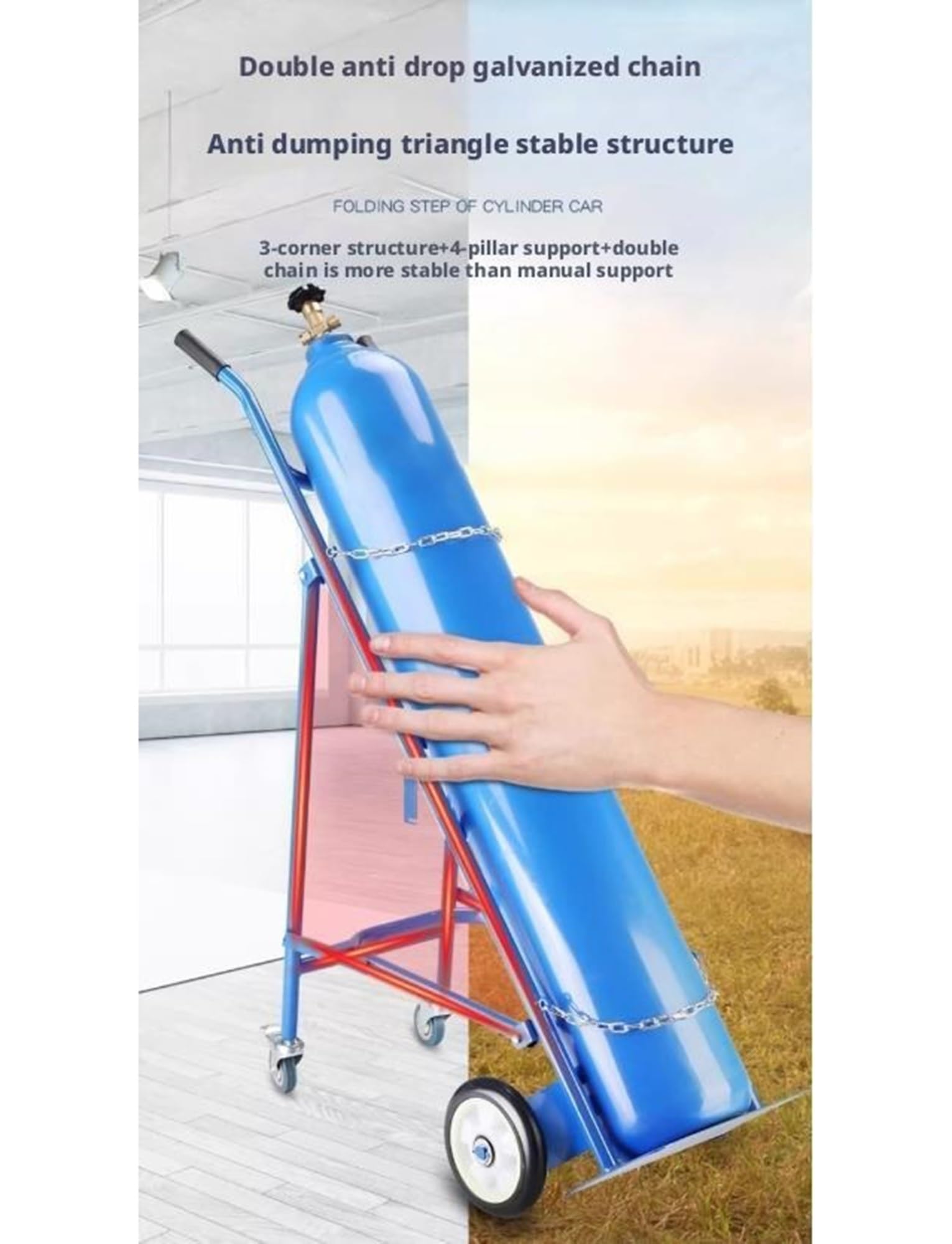 Carrello per serbatoio di ossigeno pieghevole con ruote, supporto portatile per apparecchiature mediche per uso domestico e ospedaliero