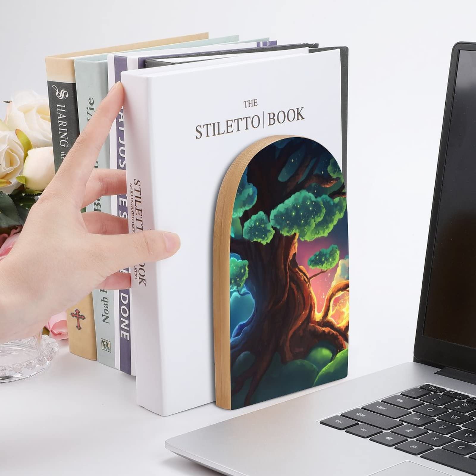 Serre-Livres En Métal Forme Arbre Noir - Lot De 2 Antidérapants Pour Organiser Livres Et Décoration