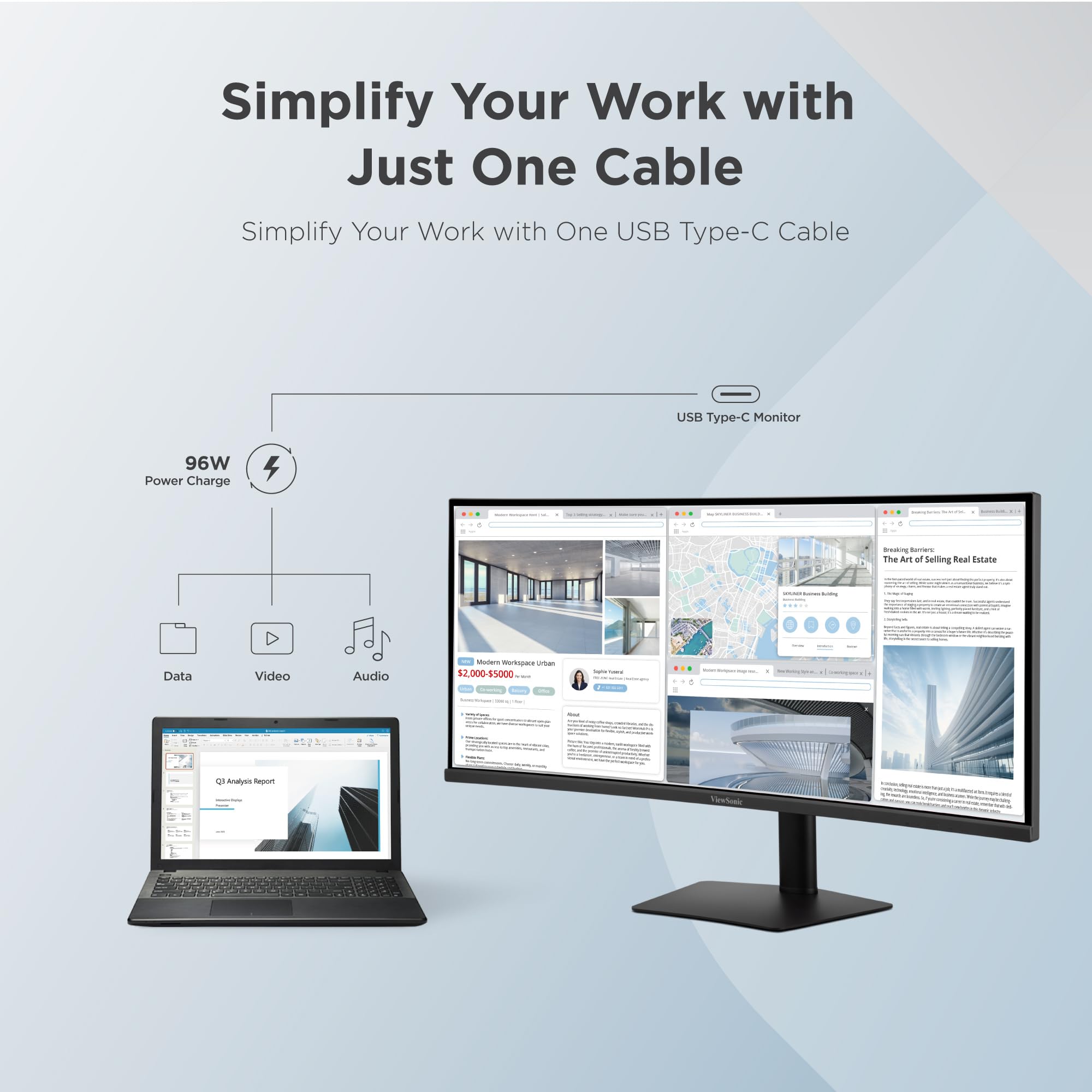 ViewSonic VA3420C-2 Monitor 34 zoll Curved UWQHD 3440 x 1440, 95W USB-C, 120Hz, 1ms MPRT, 1900R, VA, KVM Switch, PIP, PBP, 21:9, Höhenverstellung, 2 x HDMI, DP, Flimmerfrei, 2x Lautsprecher