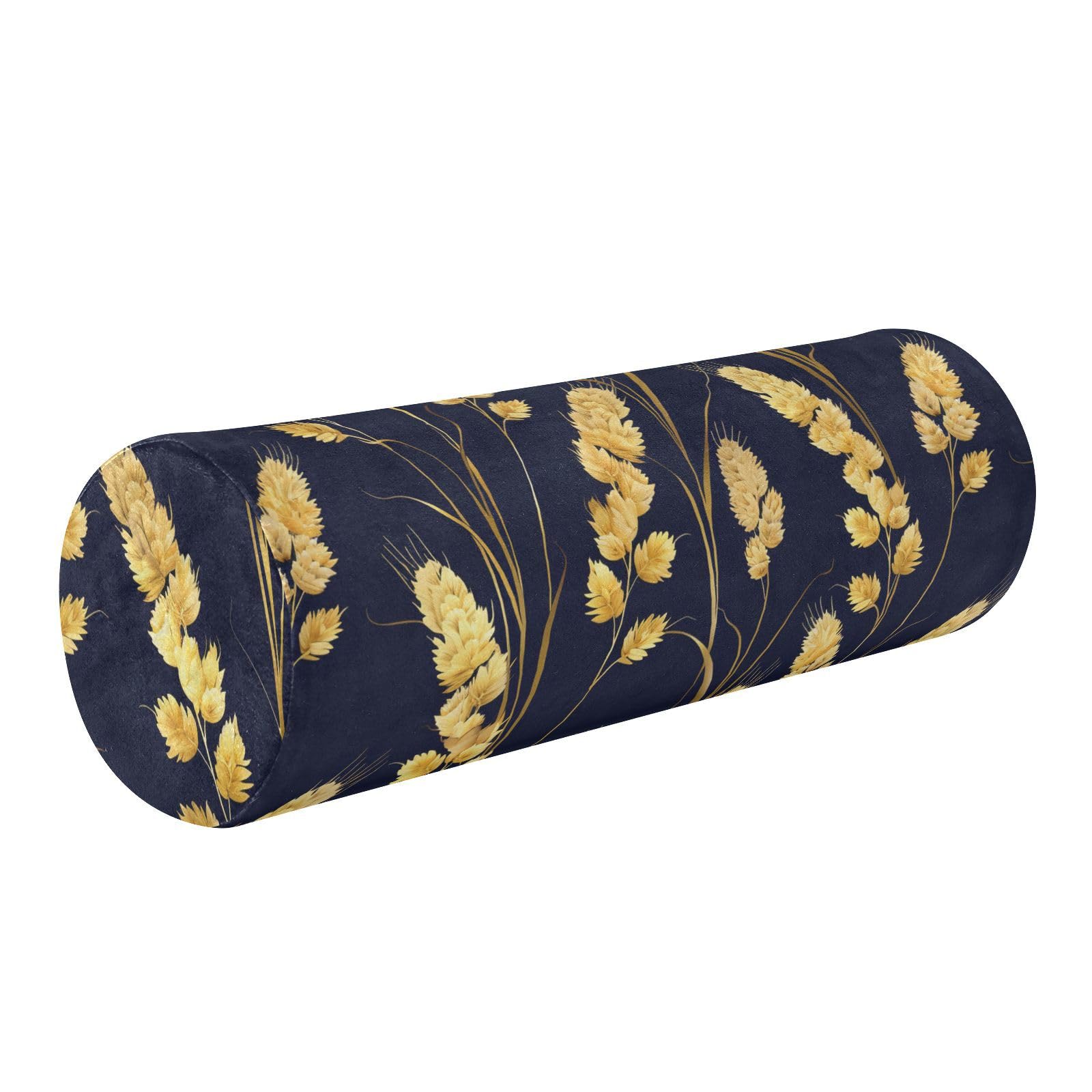 miaozhen Rice Ears Gold Black Neck Cushion Pillow Round Pillow Forms almohadas para el Cuello 5.5''x17''