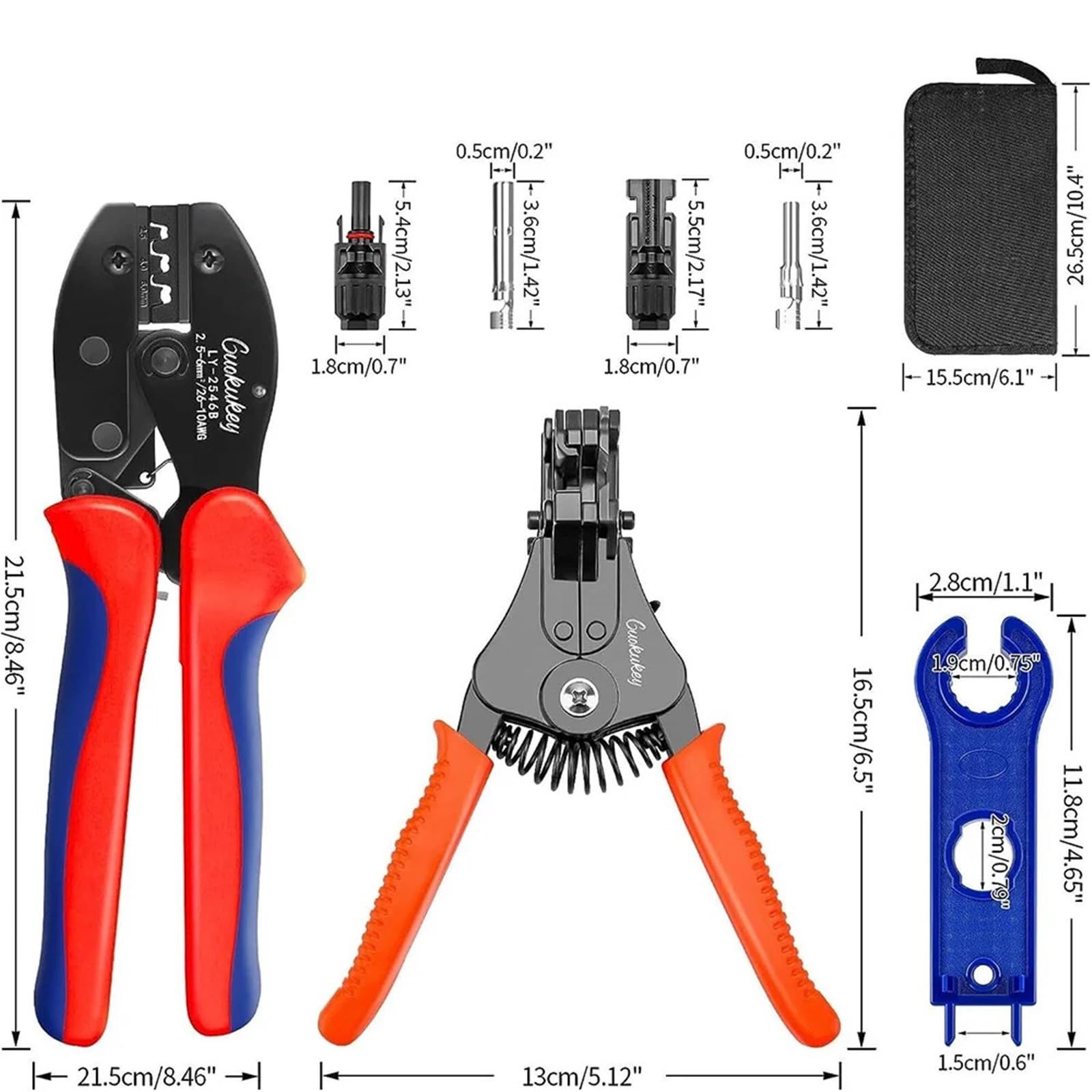 10 juegos de conectores fotovoltaicos + 4 herramientas de crimpado para conectores solares para cables de panel solar de 2,5/4/6 mm² + pelacables