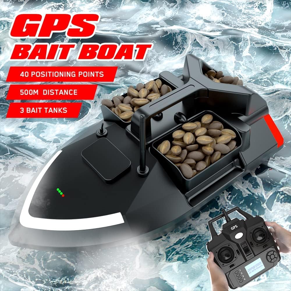 Barco de cebo de pesca GPS de 500 m, control remoto, motor dual, carga de 2 kg, corrección automática de ruta, corrección de ruta, luz nocturna, señal de giro para pesca
