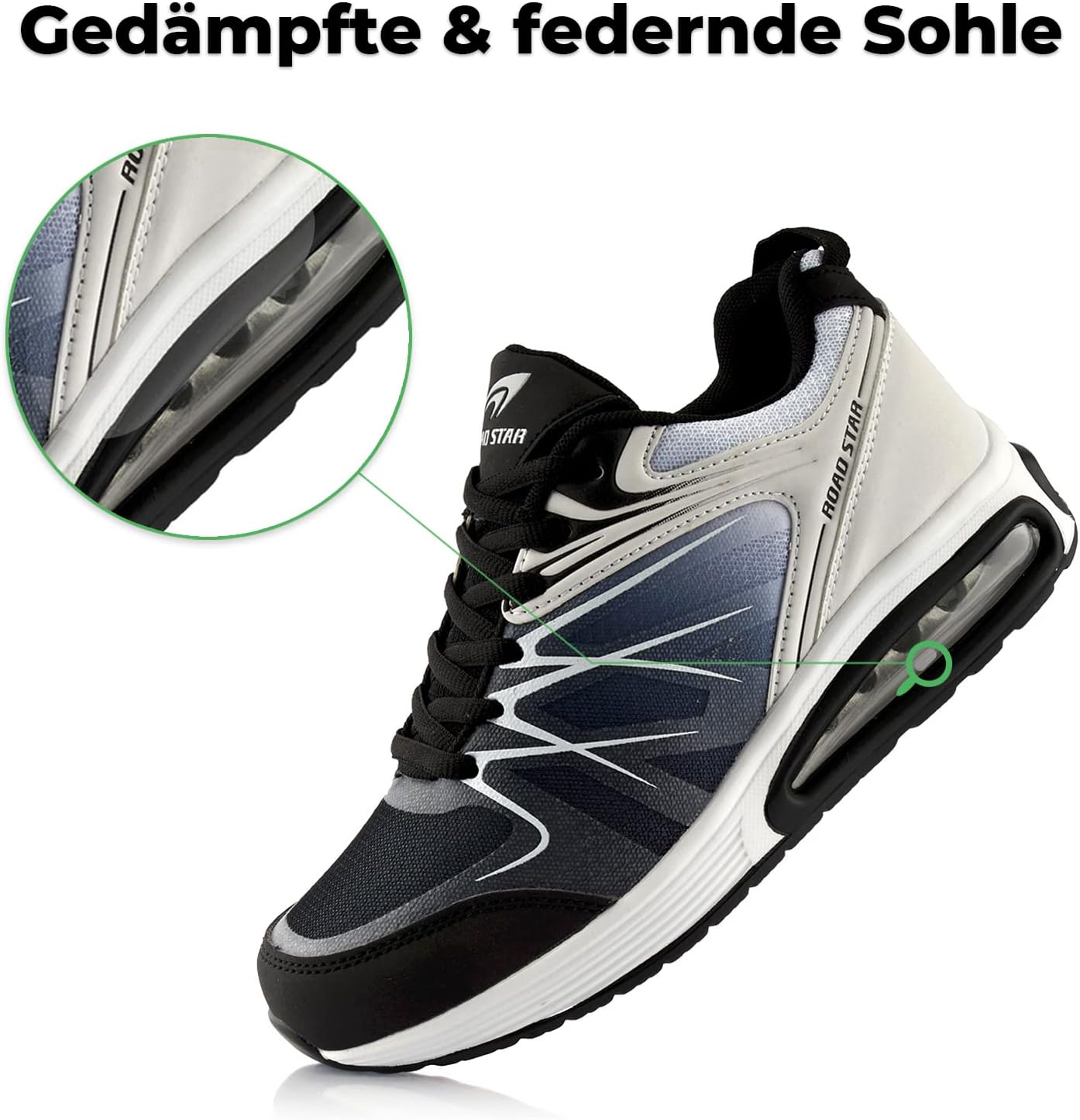 Fusskleidung unisex trainers, cushioned sports shoes, lightweight running shoes 36 EU Black White