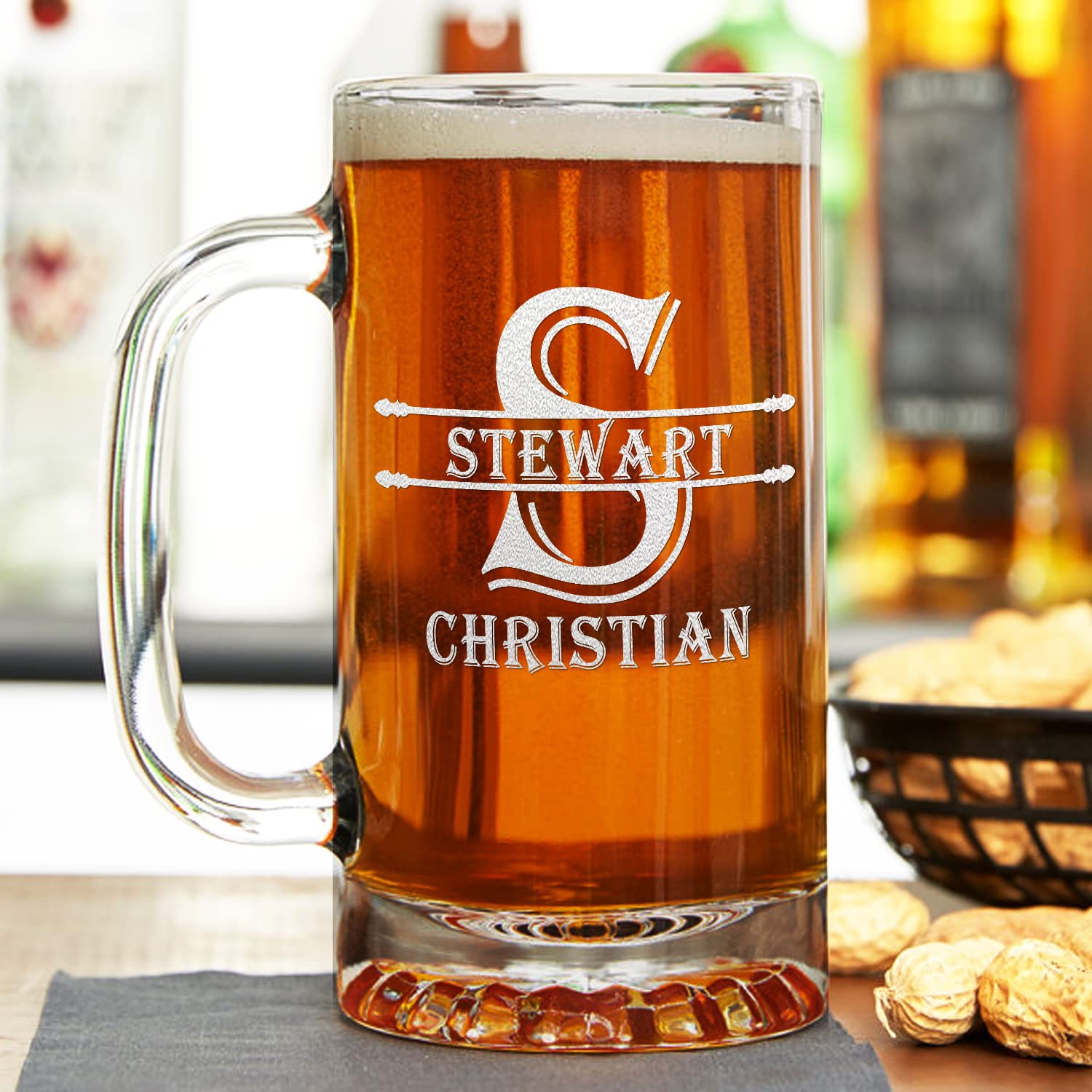 Personalized Beer Mug for Men Initial Block Etched 25 oz Glasses Customized Mug Birthday Gift for Men and Women