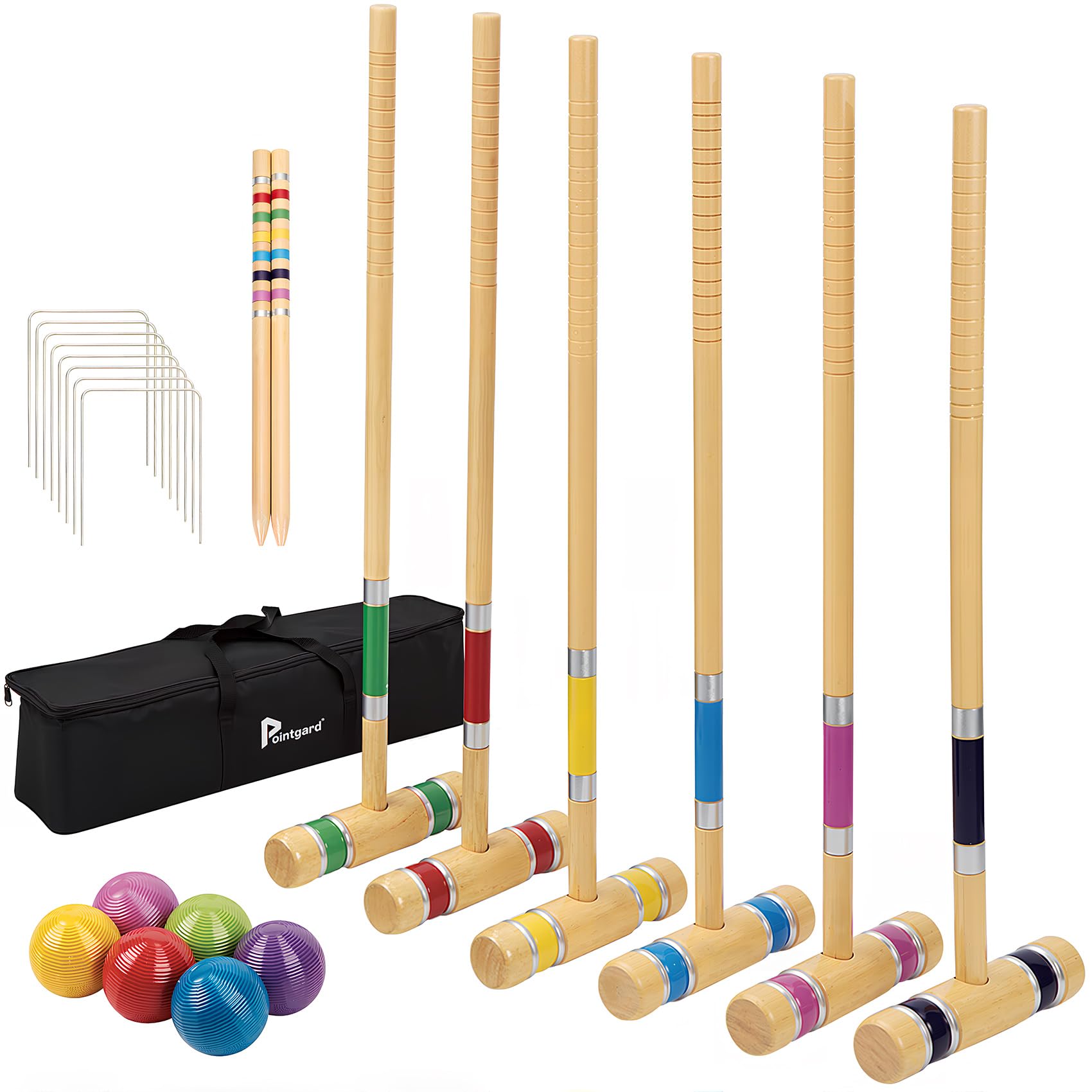 Pointyard Six Player Croquet Set, 28‚„‚„ Croquet Set with Wooden Mallets/Colored Ball/Wickets/Stakes for Adults/Kids/Family-Perfect for Lawn/Backyard Game/Park (Includes Carry Bag)