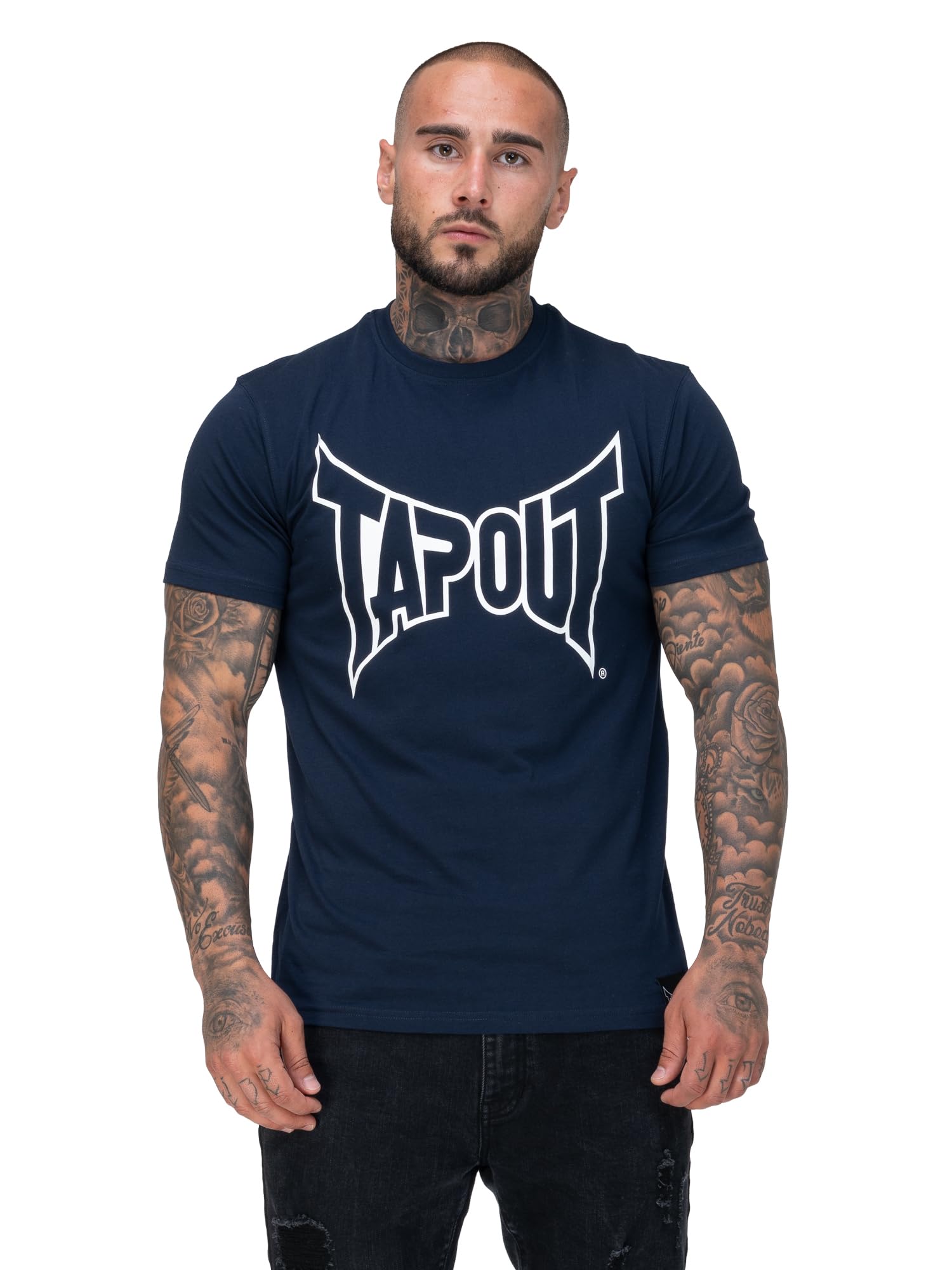 Tapout Men's Lifestyle Basic Tee T-Shirt, Navy/White, XXL
