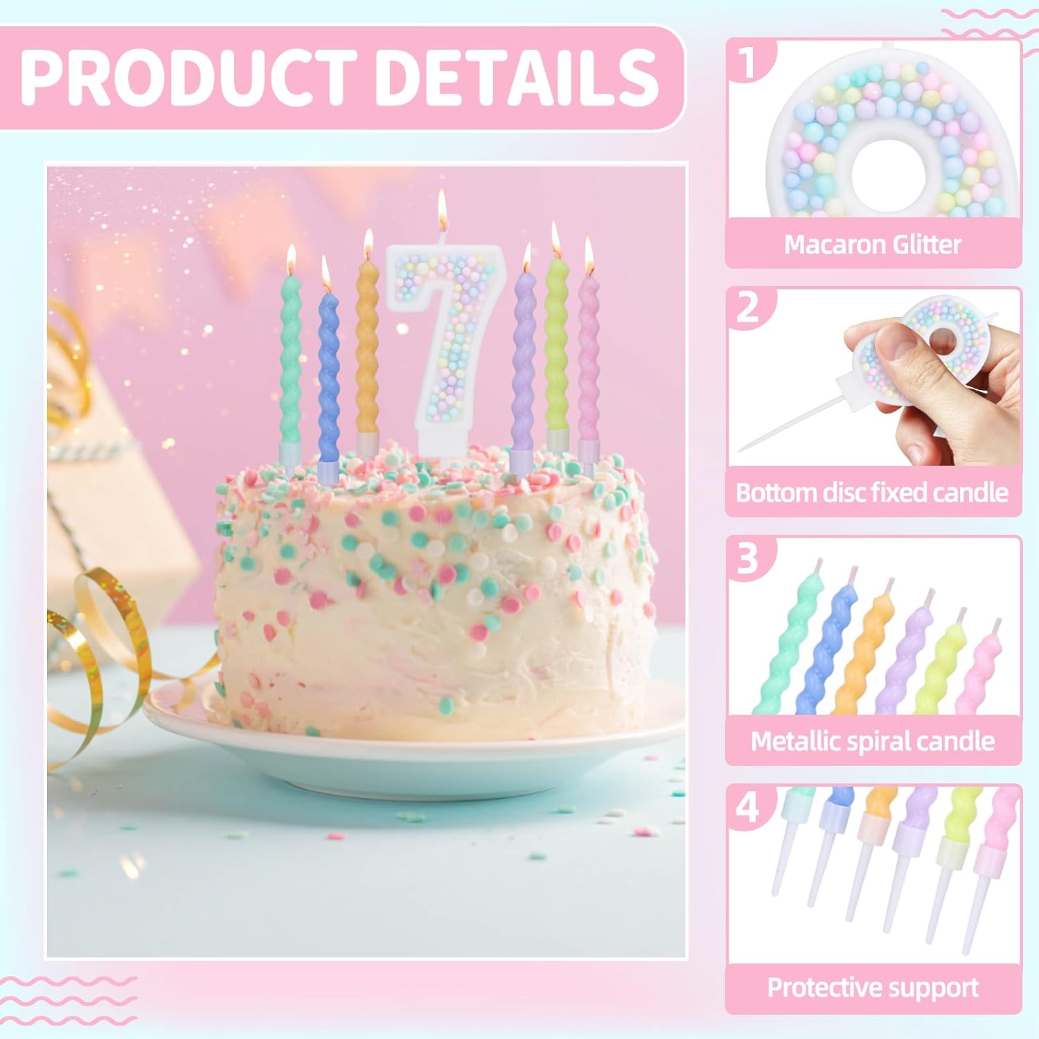 Number 7 Birthday Candles for Cake with 12 Pieces
