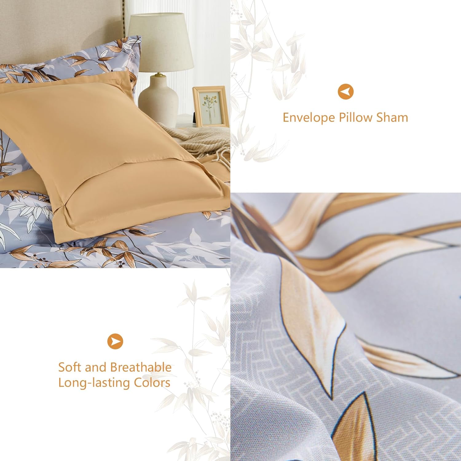 Queen Comforter Set Khaki - 7 Pieces Bed in a Bag Botanical Leaf Design Bedding Set, Soft Lightweight Microfiber Bed Set with Comforter and Sheets for All Season (Khaki,Queen)