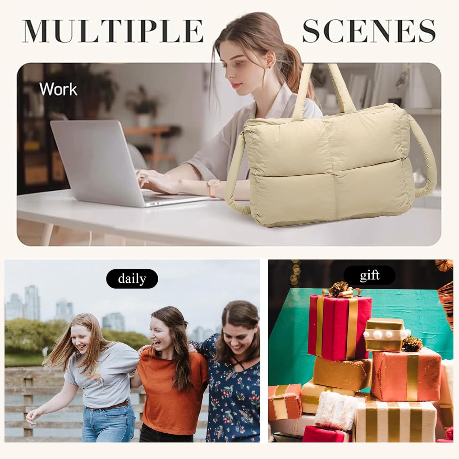 KARRESLY Puffer Shoulder Bag for Women Quilted Tote Bag Large Lightweight Padded Hobo Handbag with Zipper Puffy Purse