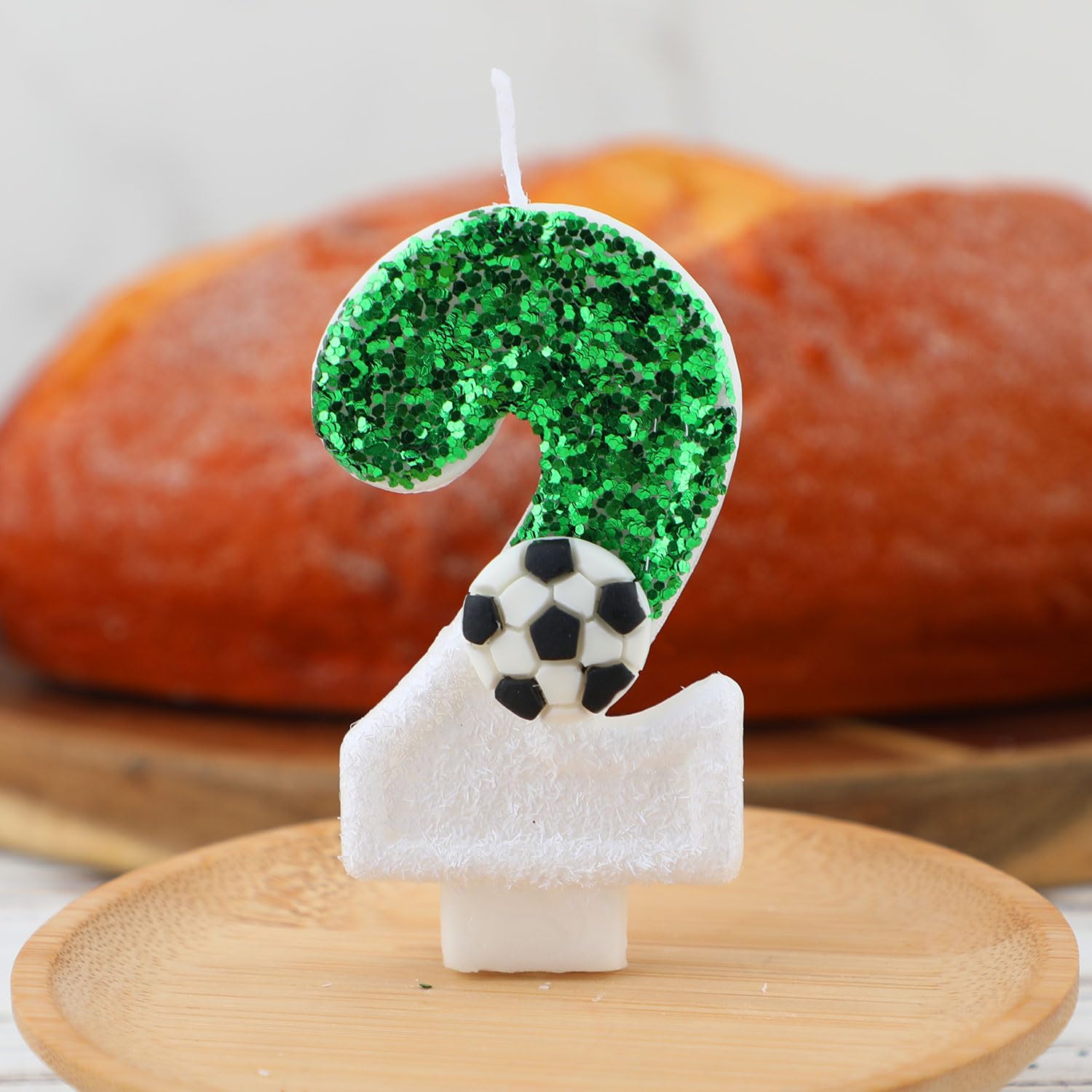 Candela A Forma Di Numero 6 Per Torta Di Compleanno – Tema Calcio, Colore Verde E Bianco Con Paillettes, Decorazione Feste