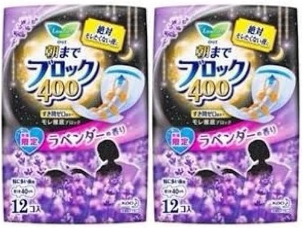 Amazon まとめ買い 限定 ラベンダーの香り ロリエ 朝までブロック 400 羽つき 40cm 12コ入 2個 ノーブランド品 生理用紙ナプキン