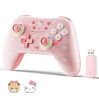 Vista 10 de Kuitmor Pink Switch Controller,Hello Kitty Hall Effect Controllers Wireless for Switch 2/1/OLED/Lite,PC,Android,iOS Bluetooth + Wired,1000mAh