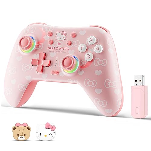 Miniatura 10 de Kuitmor Pink Switch Controller,Hello Kitty Hall Effect Controllers Wireless for Switch 2/1/OLED/Lite,PC,Android,iOS | Bluetooth + Wired,1000mAh