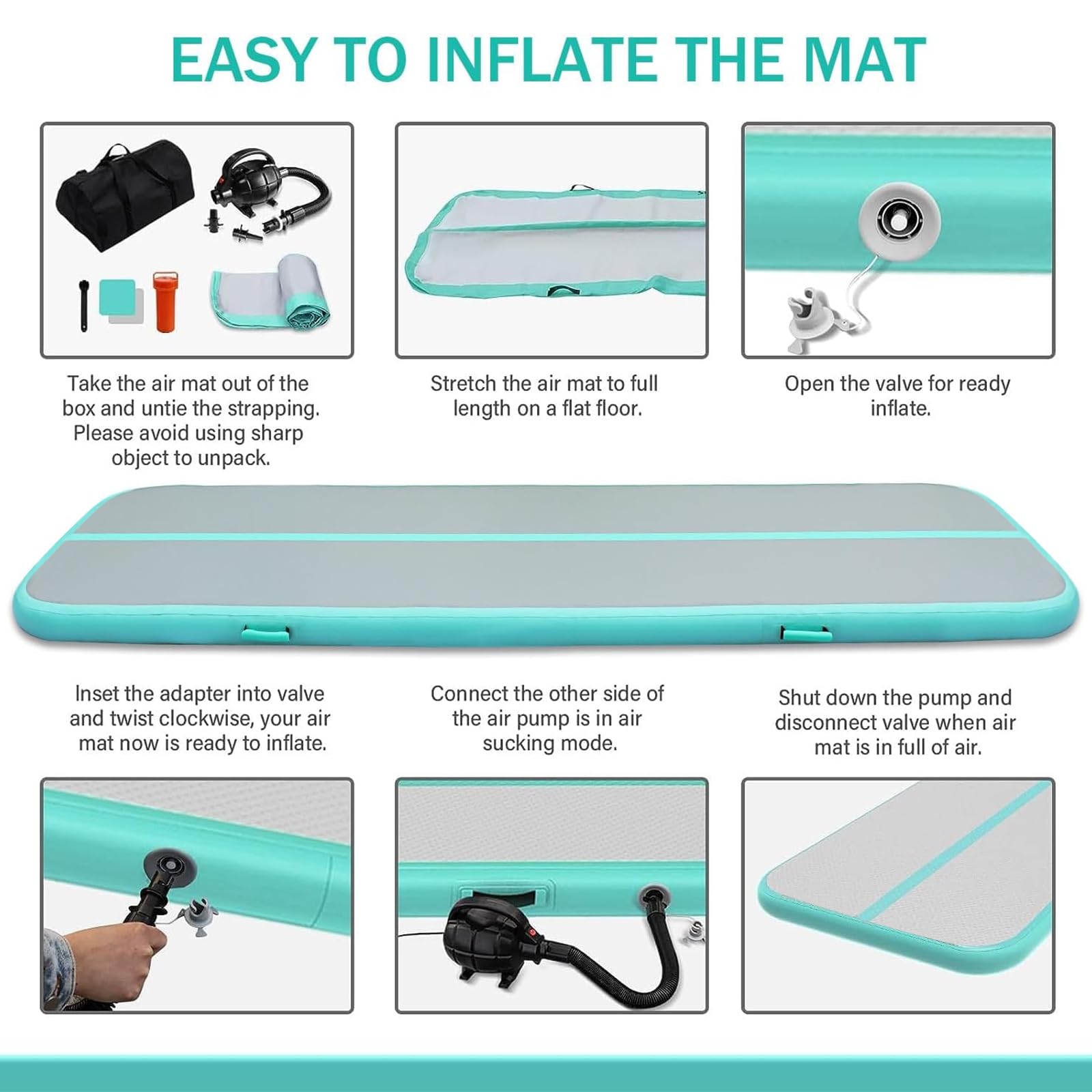 Air Matte Track, Gymnastikmatte 3/4/5/6m Turnmatte Aufblasbar Tumbling Matten mit Pumpe Trainingsmatte Fitnessmatte Yogamatte für Zuhause Outdoor
