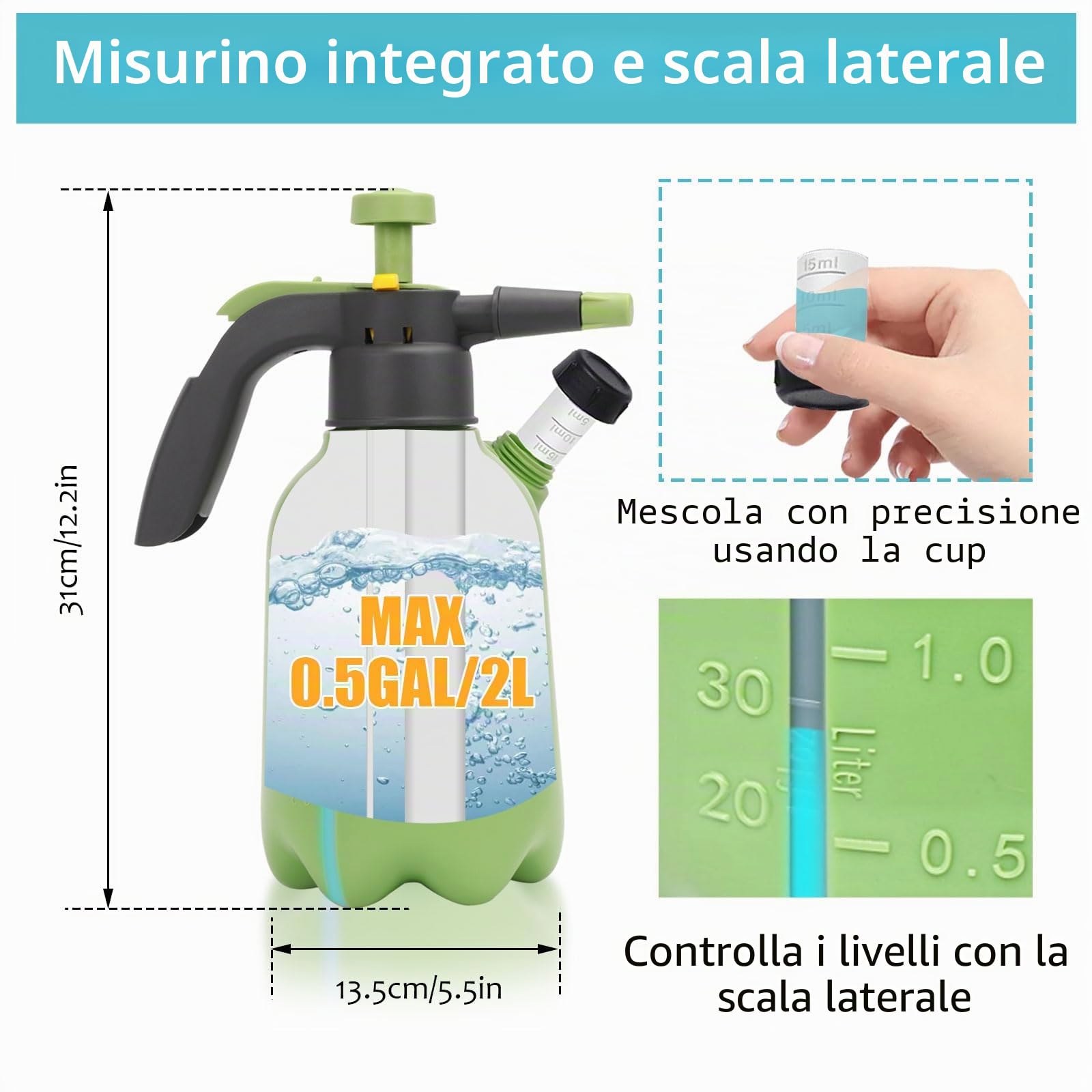 BigKing Spruzzatore a pressione compatta da 2 l, bottiglia spray con asta di estensione per giardino, irrigazione in vaso all'interno