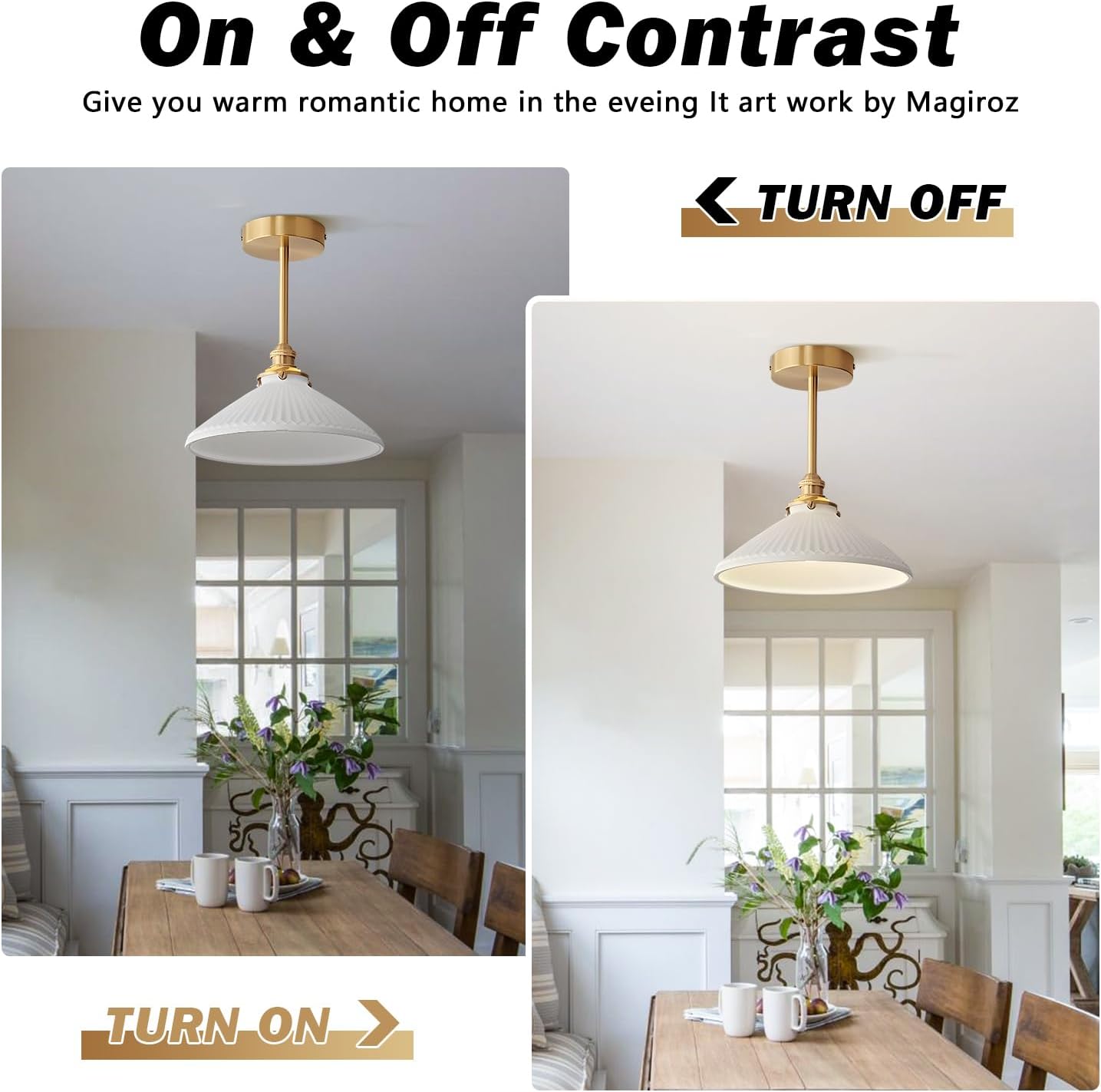 Gold Semi Flush Mount Ceiling Light Mid Century Modern Milk Glass Hallway Ceiling Light Fixtures Vintage White Close to Ceiling Lamp for Entryway Hallway Bathroom Kitchen Stairwell MCL28-A