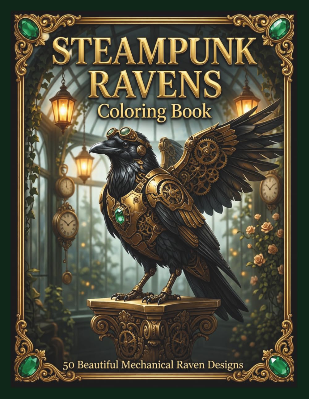Steampunk Ravens Coloring Book: 50 Beautiful Mechanical Raven Designs for Adults (Steampunk Coloring Book Collection)