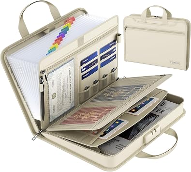 Fireproof Accordion File Organizer with Lock, 5200F Document Organizer | Thickened, 13 Clear Pocket, with Zipper & Labels, Important Document Organizer, Expanding File Folder, with Handle, Black