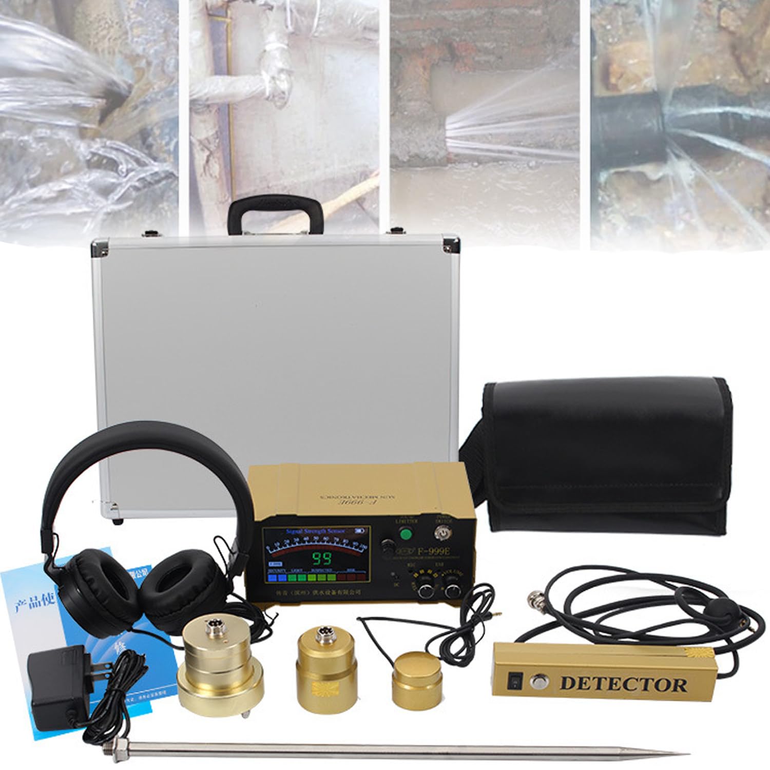 Instrumento de detección de Fugas en líneas de Agua, Detector de Fugas de Agua, 1-4 Engranajes Ajustables, preciso y confiable, Sensor de Fugas de Agua preciso y confiable para tuberías