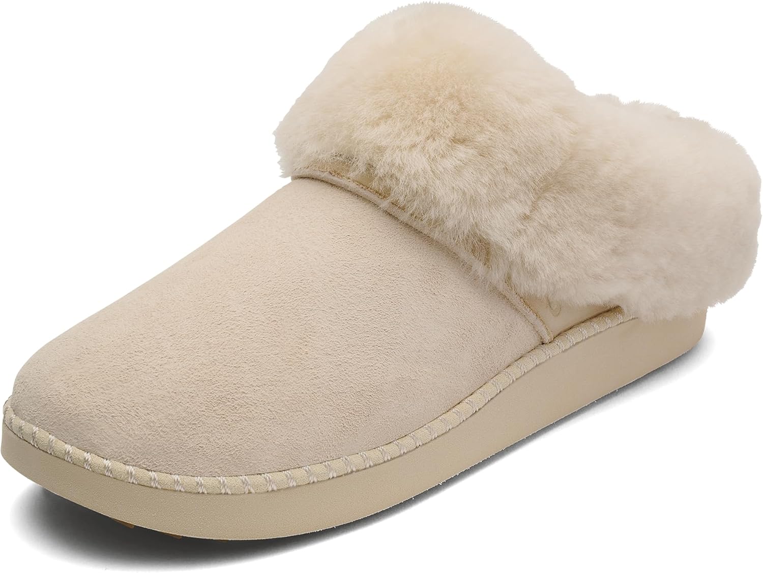 OLUKAI Ku'i Women's Slipper, Soft Full-Grain Leather & Wool Blend Footbed, Wet Grip Soles for Inside & Outside Wear, Cute & Comfortable Slip-On