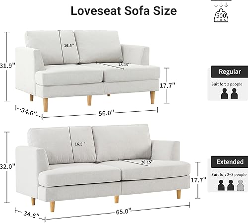 Miniatura 2 de Busaurus Sofá biplaza de 56 pulgadas, sofás pequeños para espacios pequeños, sofás de sofá biplaza de mediados de siglo para sala de estar, sofá