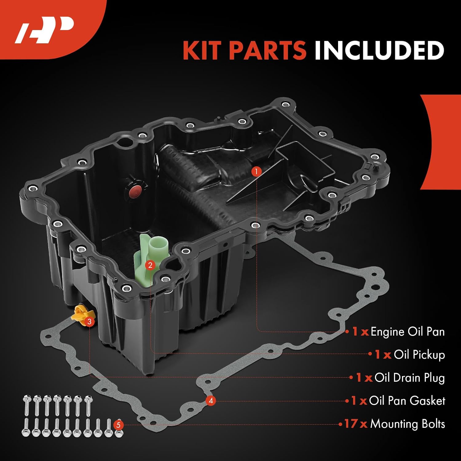A-Premium Engine Oil Pan with Drain Plug, Gasket, Bolts, Compatible with Ford F-150 F150 2015 2016 2017 2018 2.7L, Replaces CA6010400