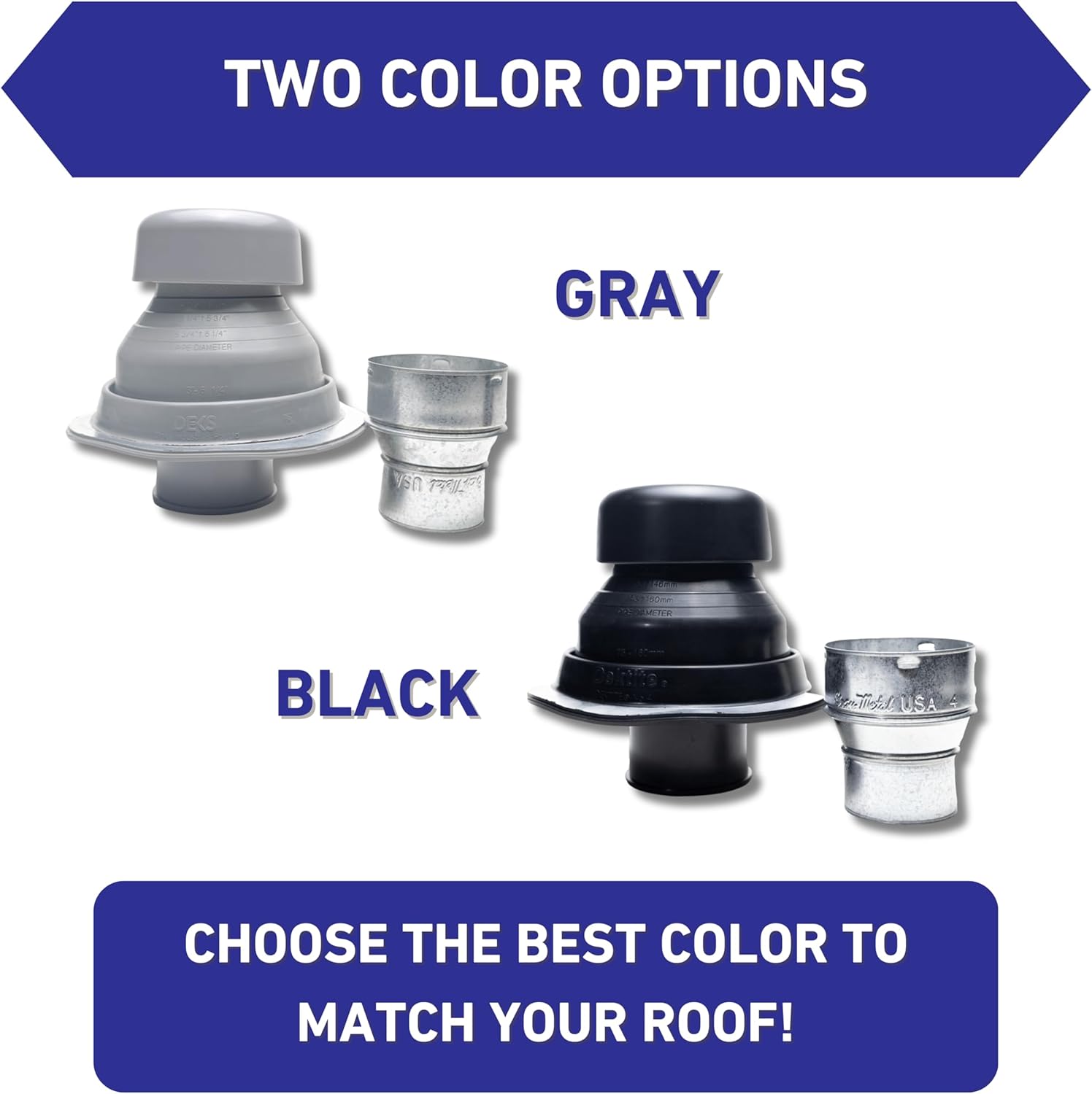 Covent Metal Roof Exhaust Fan Vent for 3"-4" Flex Hose Exhaust - Full Installation Kit and Adapter Included (Black)