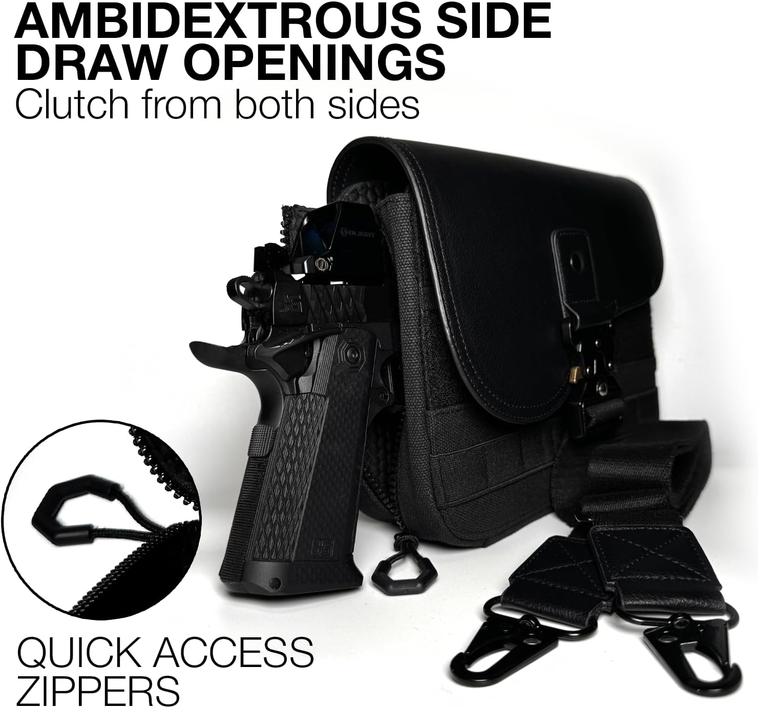 Clutch Bag - Concealed Carry Bag Pistol Case CCW EDC Men Women Hard Canvas & Leather, Quick Draw Access, Fits All Standard Pistols, Luxury Design, Adjustable Strap, Holds 2 Magazines MOLLE compatible - Image 4