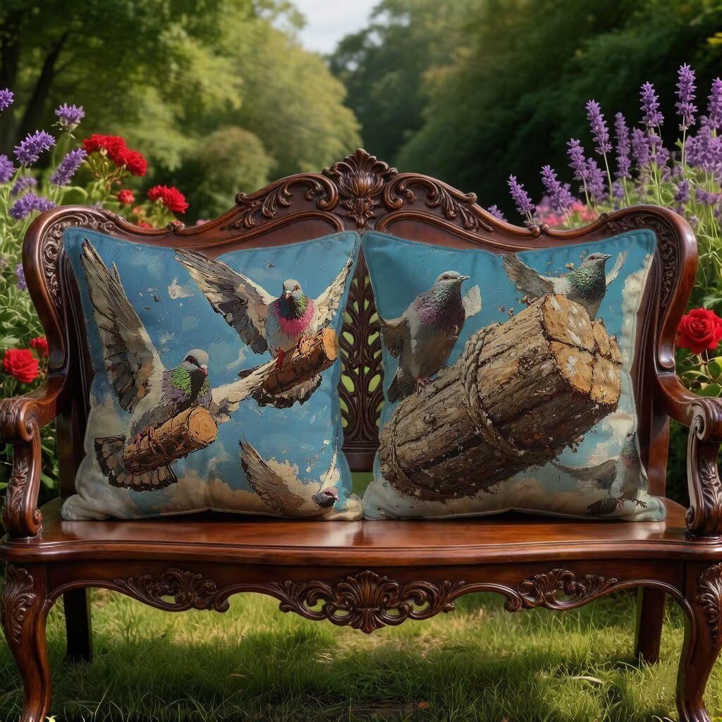 Funda Cojín 70 x 70 Juego de 2, Paloma Funda Almohada 70x70 cm Cojines Sofa PáJaro Cushion Covers Lino con Cremallera Oculta para Sofá Decoración del Hogar, Regalos Mujeres Primavera Verano A-5U493B
