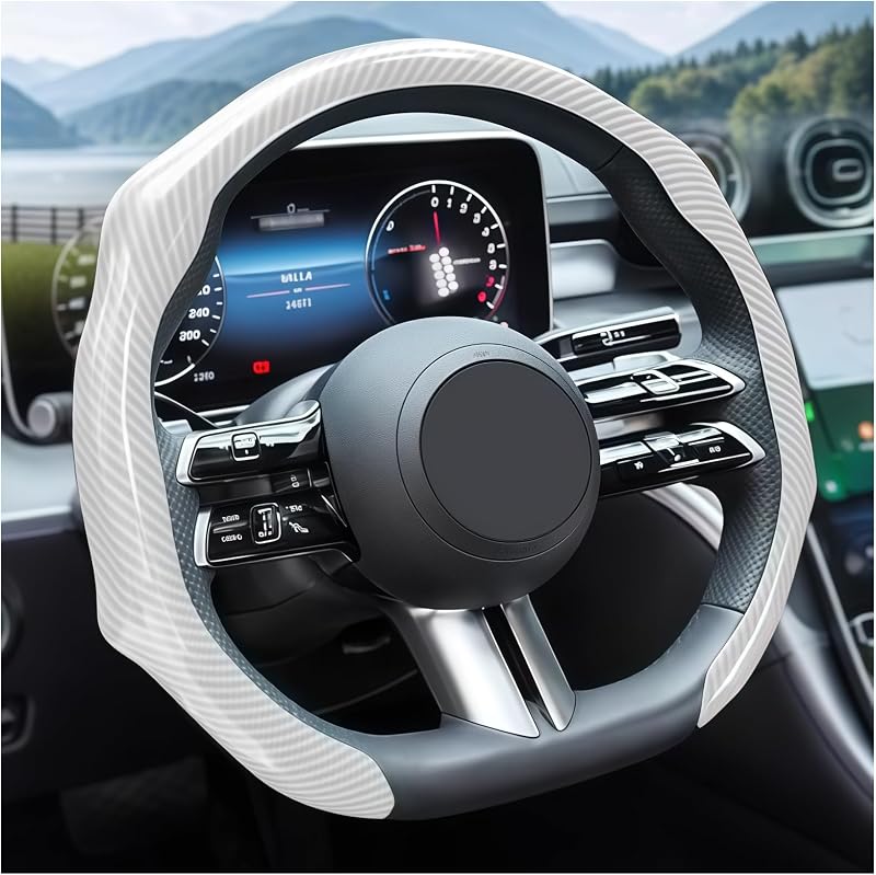Capa para Volante Automotivo Zpana com Textura de Fibra de Carbono Branca