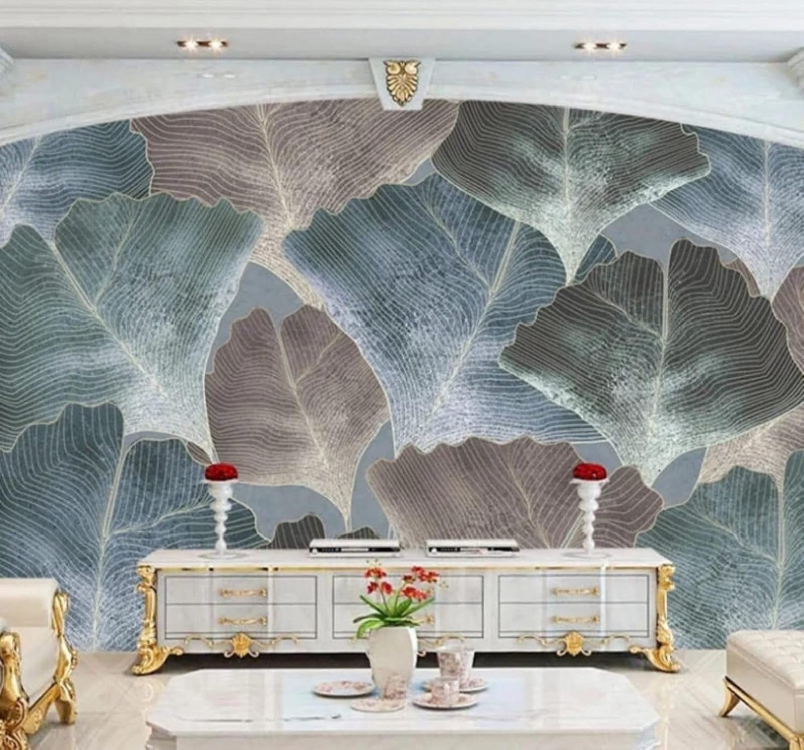 XLMING Large Vintage Relief Lines Ginkgo Leaves 3D Wallpaper Luxury Home Dining Decor Paste Sofa Living Room The Wall for Bedroom Mural-430cm×300cm