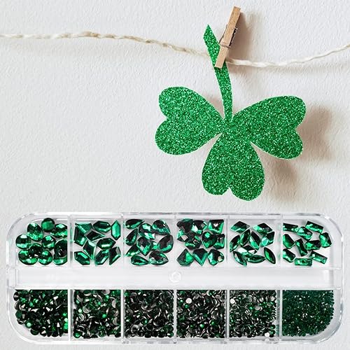 Miniatura 6 de Kit de 1300 diamantes de imitación de color verde esmeralda 60 formas múltiples diamantes de imitación de cristal con parte trasera plana gemas