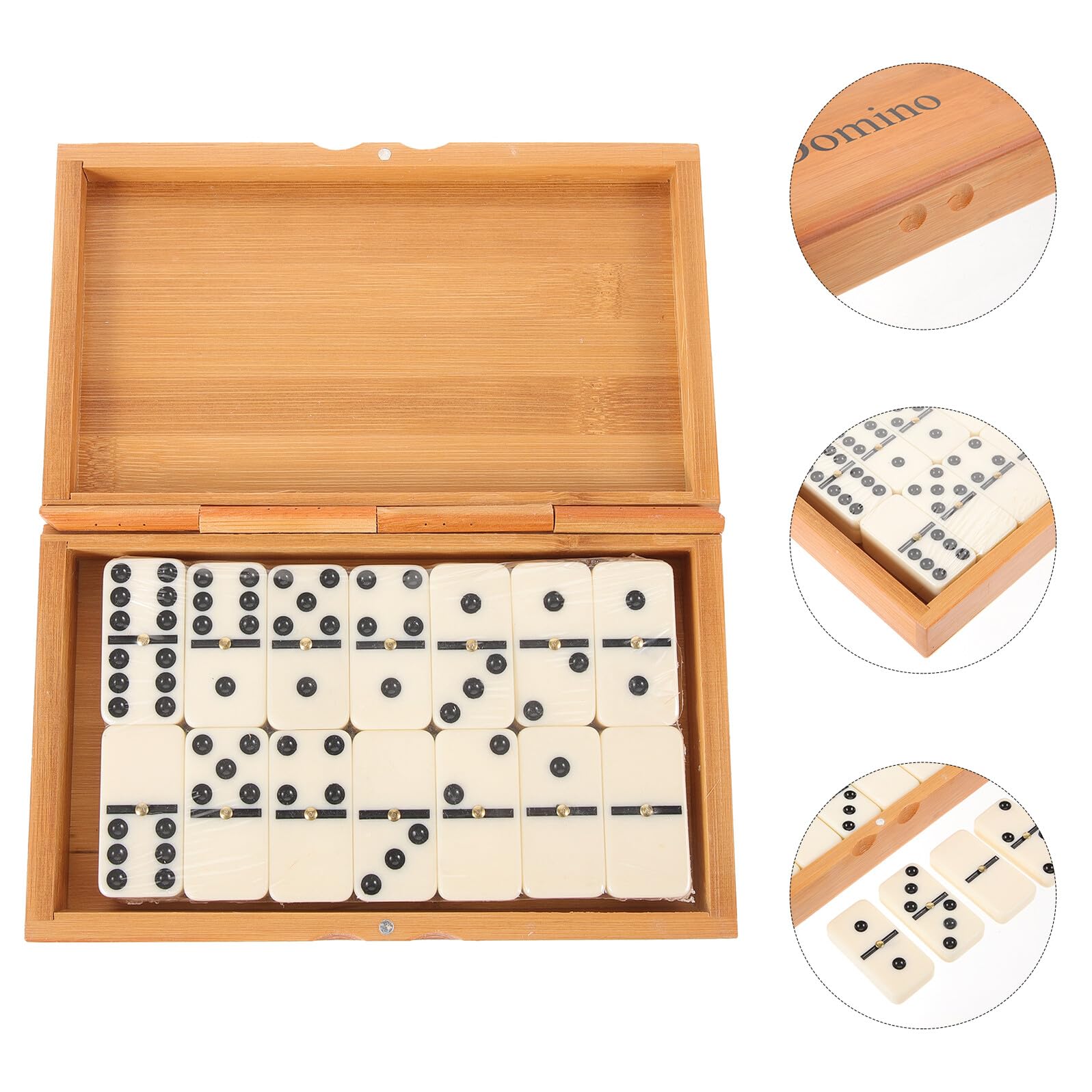Abaodam Jeu De Dominos en Bois Boîte en Bambou Vintage, Jeu Éducatif pour Tout-Petits Et Famille, Intérieur Moyen, Interaction Sociale Et Divertissement, Coffret Classique Occidental, 1 Set