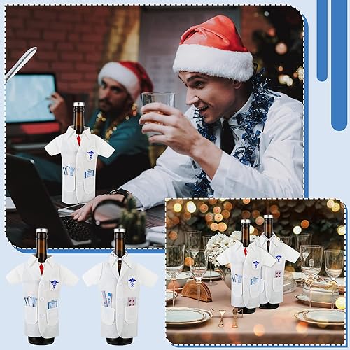 Miniatura 6 de Amyhill Paquete de 24 unidades de bata blanca para regalo de ceremonia de abrigo blanco a granel, bolsa de vino para enfermera, médico, botella de