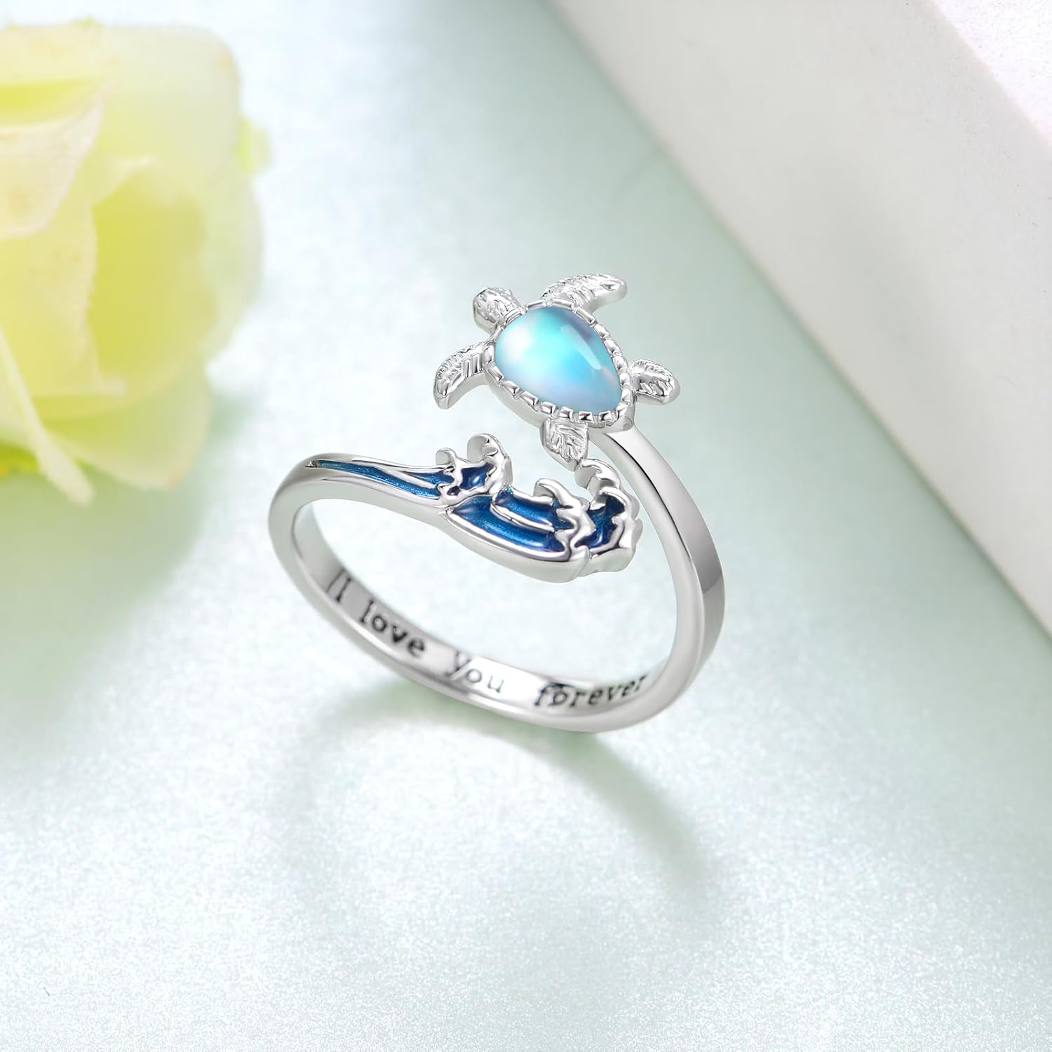 TYSO Sea Turtle/Manta Ray Stingray Ring 925 Sterling Silver Sea Animal Ocean Wave Open Adjustable Rings I Love You Forever Jewelry Gifts for Women - Image 3