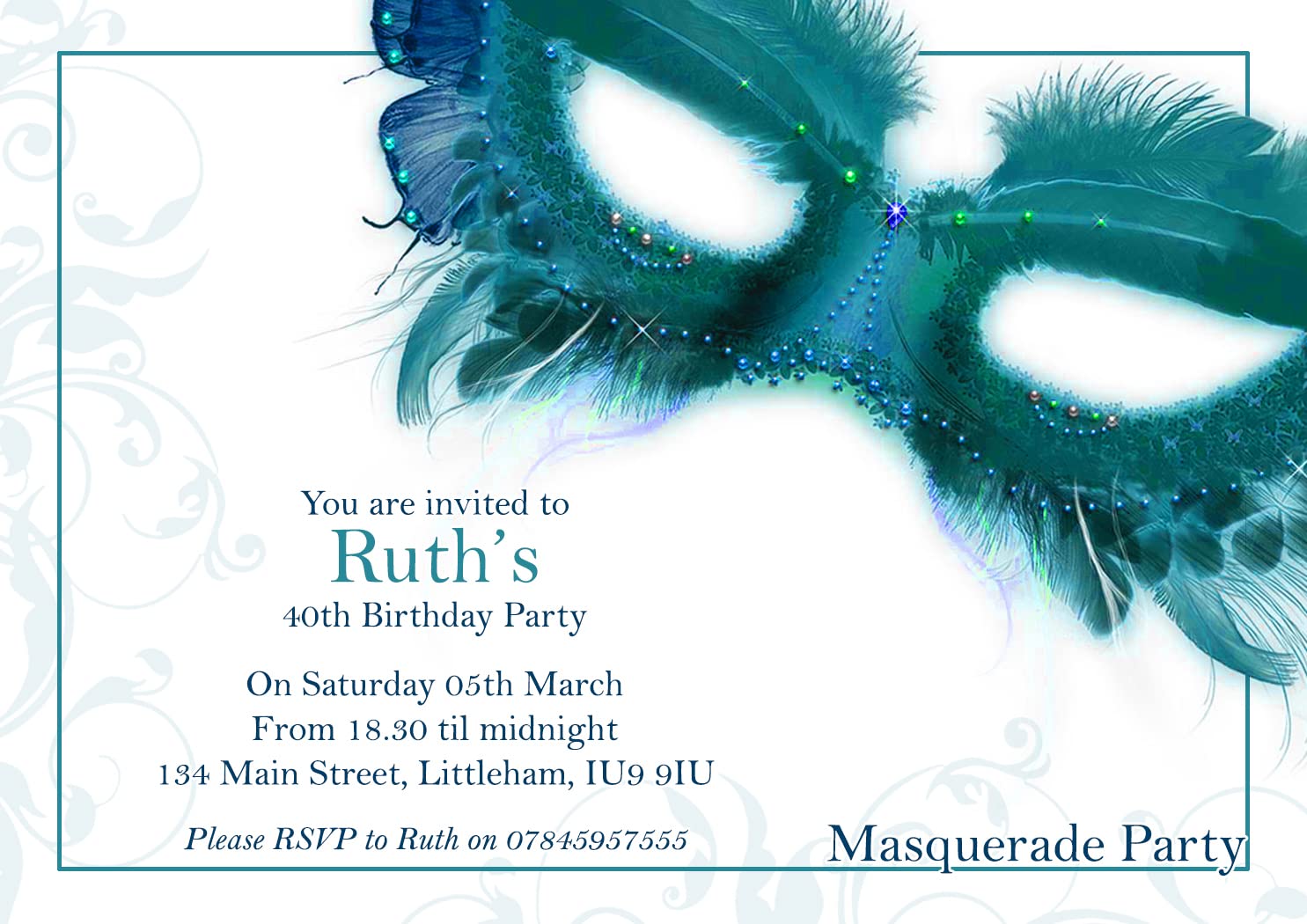 10 Personalised Masquerade Ball Party Invitation Adult Child Printed Invite Boy Girl Male Female For Him For Her Special Occasion Hen Night Wedding Christening - Image 2