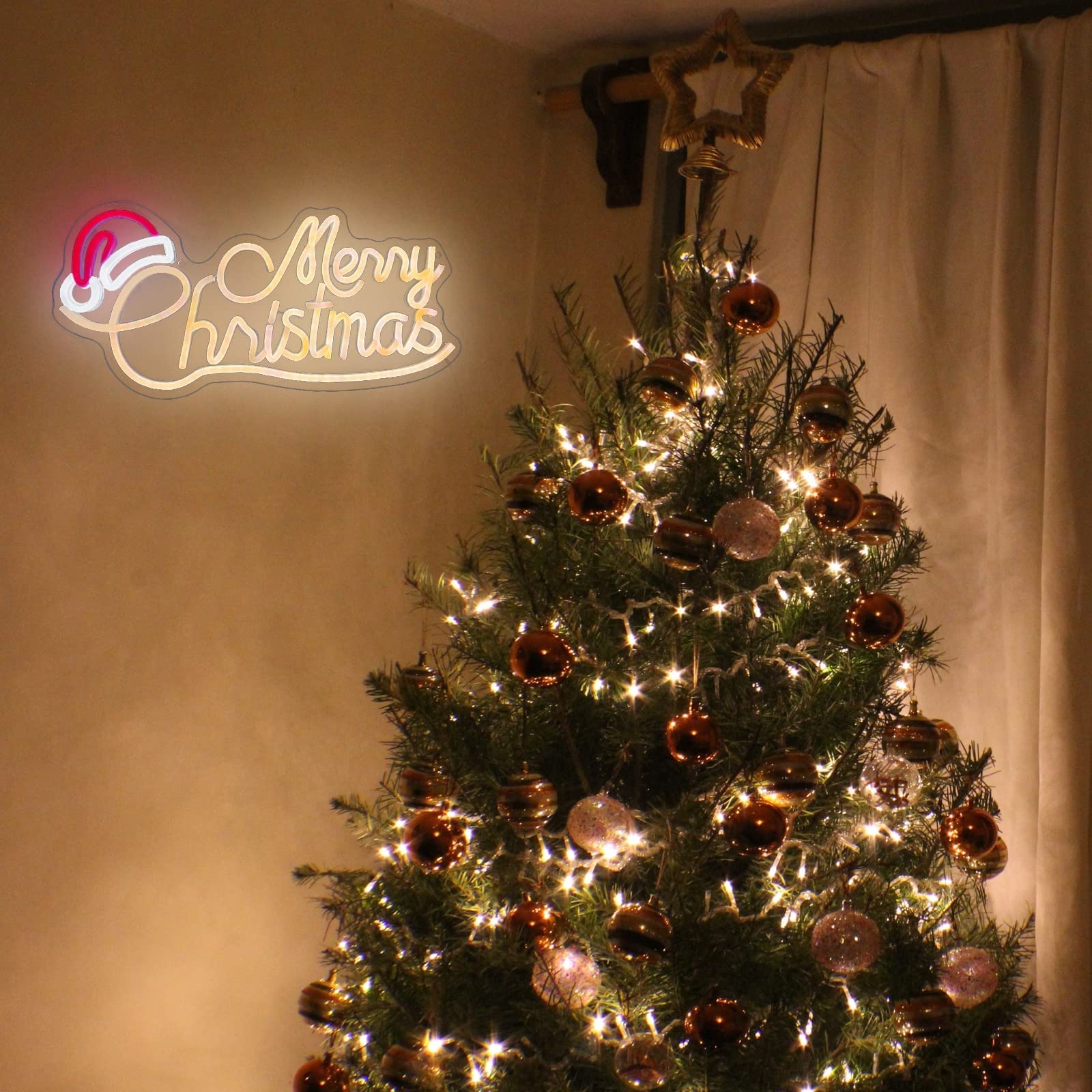 【ラスト１点】クリスマス　新年　ネオンサイン 　装飾　インテリア　照明 DENKO HOME（電光ホーム） LED ネオンサイン クリスマスツリー USB