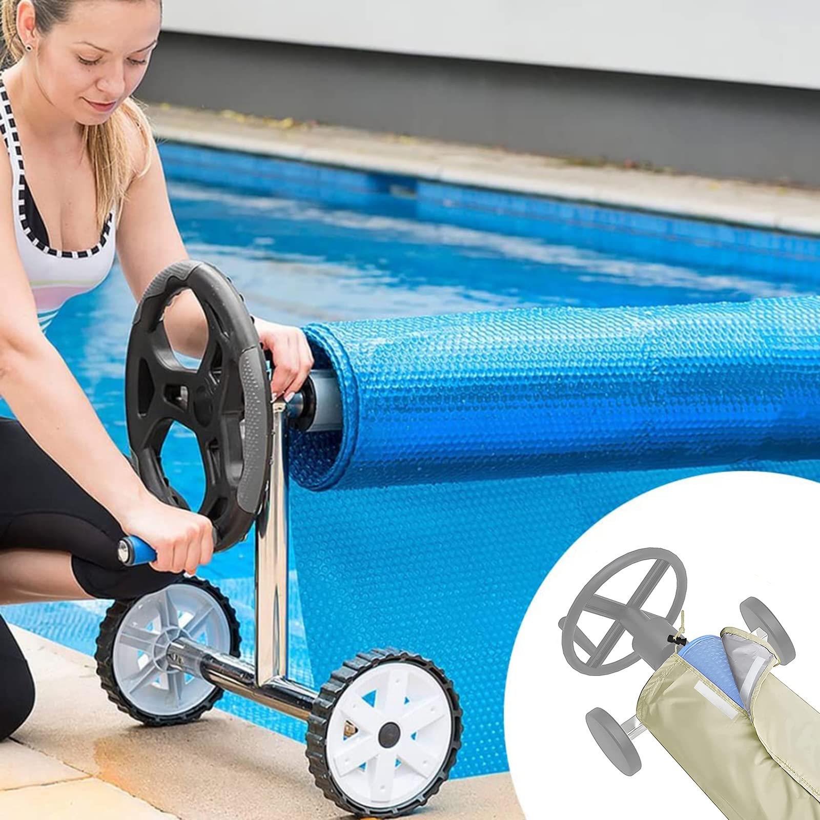 FBKPHSS 210D Funda Enrollable para Piscina, Impermeable Coperta de Roller para Piscina Tela Oxford Solar Cubierta de Enrollador para Jardín Patio Piscina,Beige,550 * 126cm
