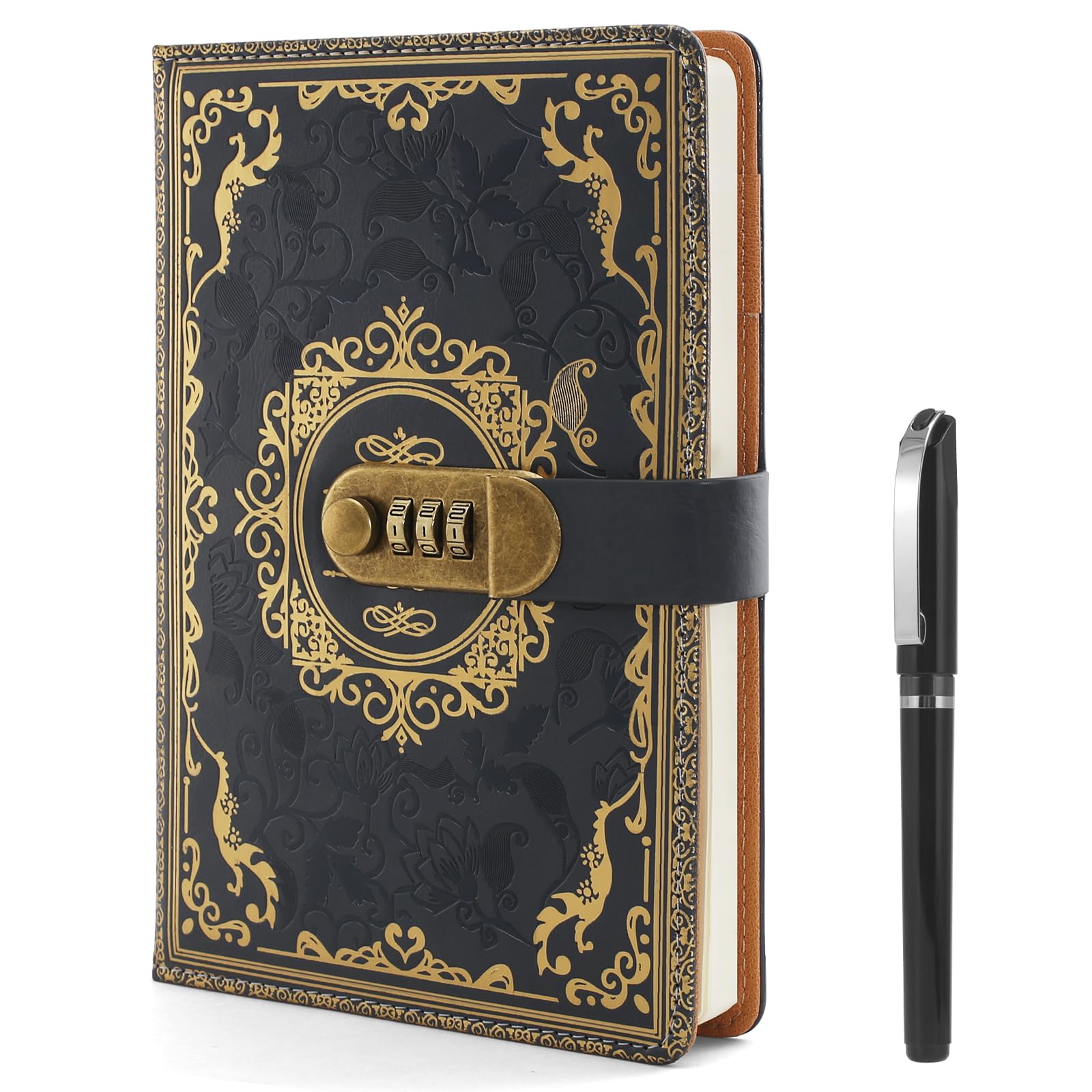 GTNCE Tagebuch mit Schloss, A5 Notizbuch mit Stift Set, Leder Tagebuch mit Code, Vintage Geheimes Notizbuch mit Zahlenschloss für Frauen, Männer, Mädchen, Jugendliche (14.8 × 21.8cm)