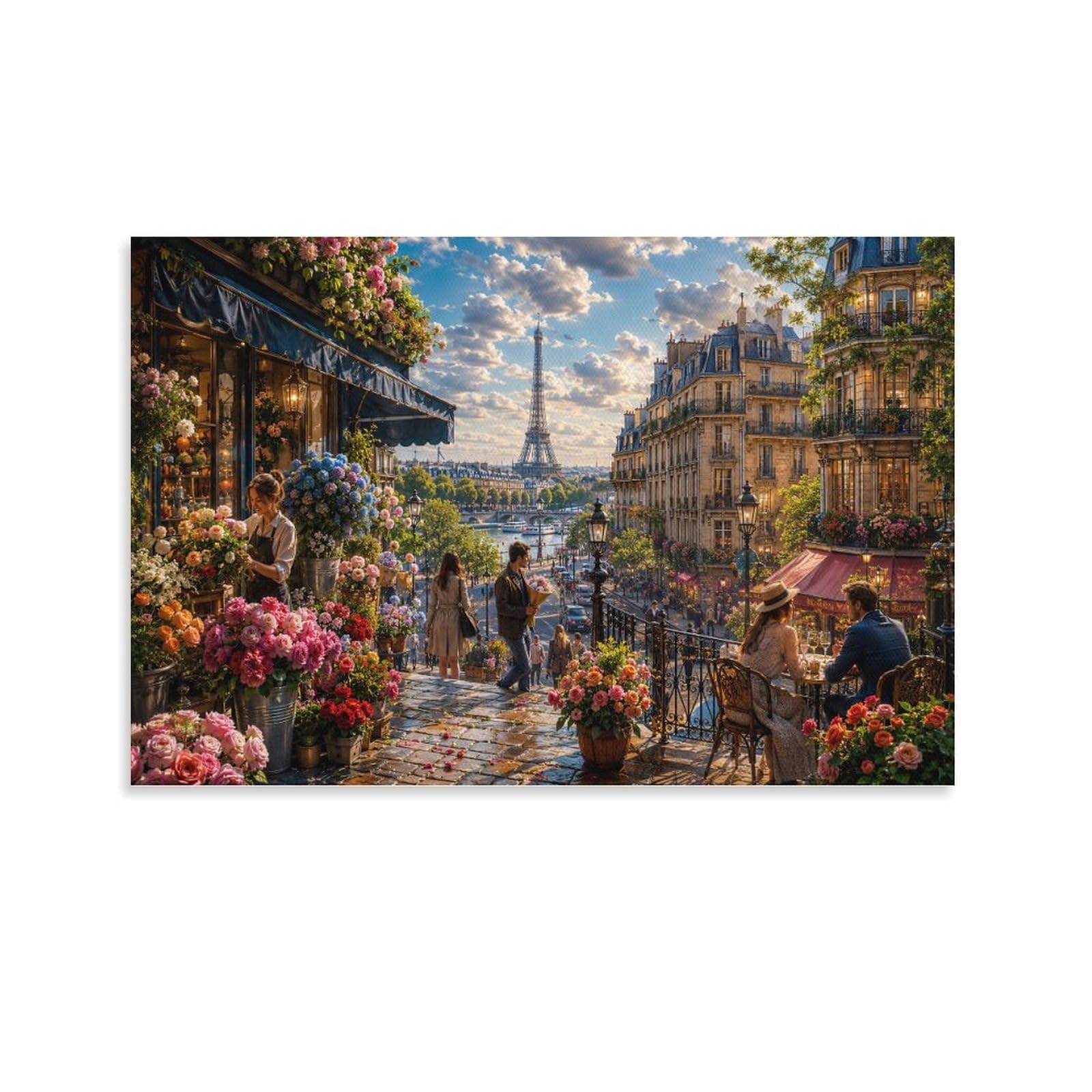 Paris Eiffel Tower Streetscape Canvas Prints Aesthetic Poster Modern HD Wall Art Decor for Home, Office, Bedroom, Dining Room Decorations, Gift 20x30inch(50x75cm)