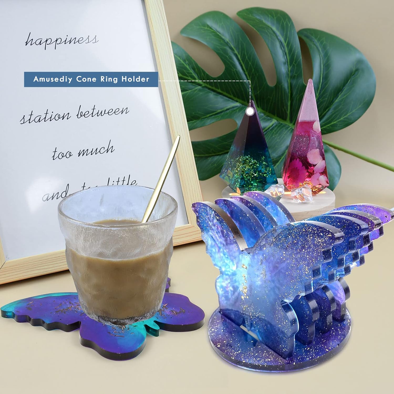 Resin Coaster Molds, 4Pcs Large Butterfly Coaster Molds for Epoxy Resin with 1Pc Coaster Storage Molds, Butterfly Molds Silicone, Round Cup Mat Molds, Christmas Butterfly Resin Molds.