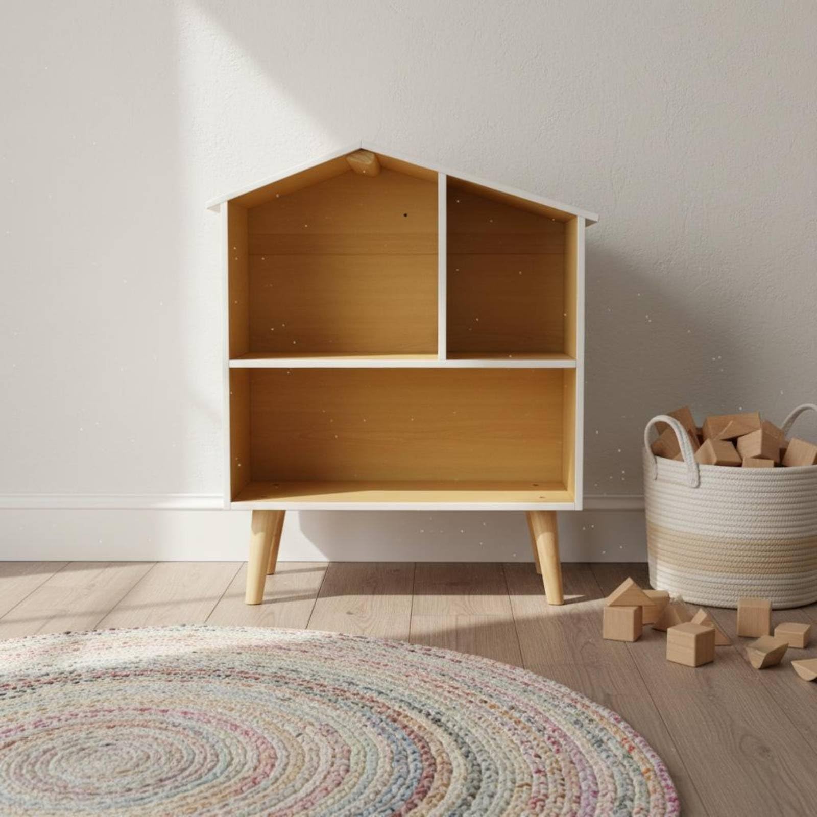 DIY Puppenhaus Holzspielhaus Regal Aufbewahrung Kinder Möbel Bausatz Lernspaß Kreative Gestaltung Solider Holzrahmen mit Fächern für Kinderzimmer Spielzimmer Vorschule Geschenk Heimdekoration