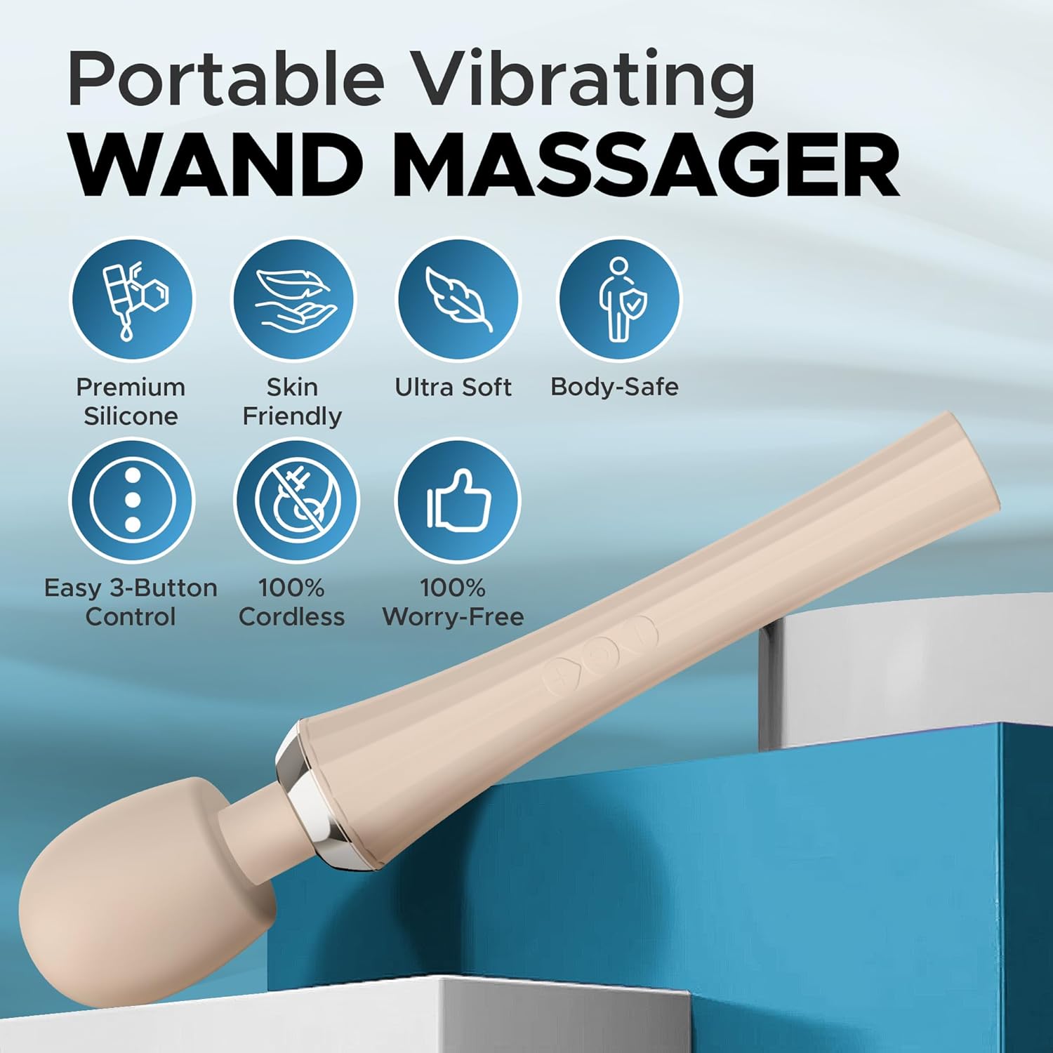 Cordless 11.6" Wand Vibrator (Flesh), Body-Safe Adult Sex Toy for Women, Waterproof Clitoral Stimulator for Solo or Couple Play, Personal Massager for Intimate Pleasure, 5 Vibration and 3 Speed Modes