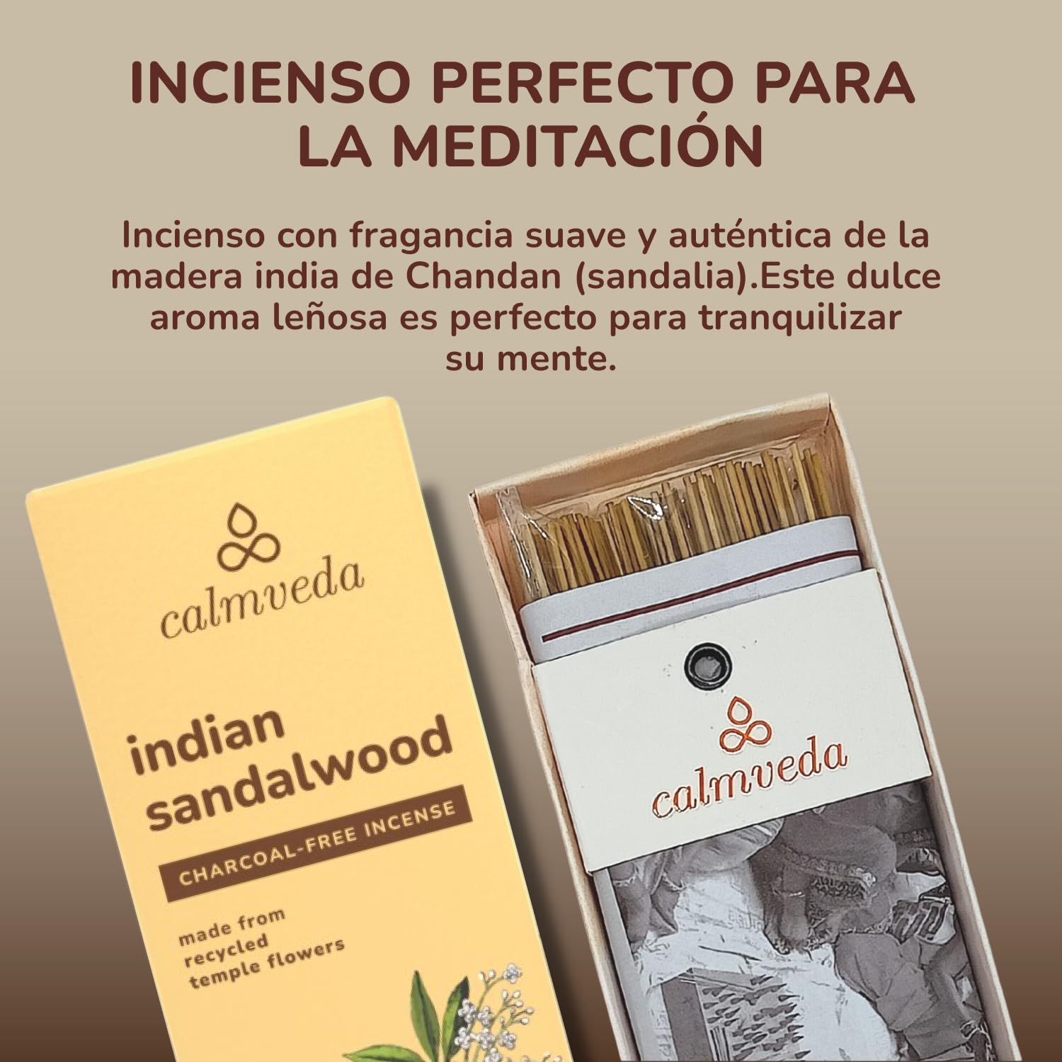 Incienso Sandalo Natural India Calmveda 80 Varillas Sin Carbon Organico