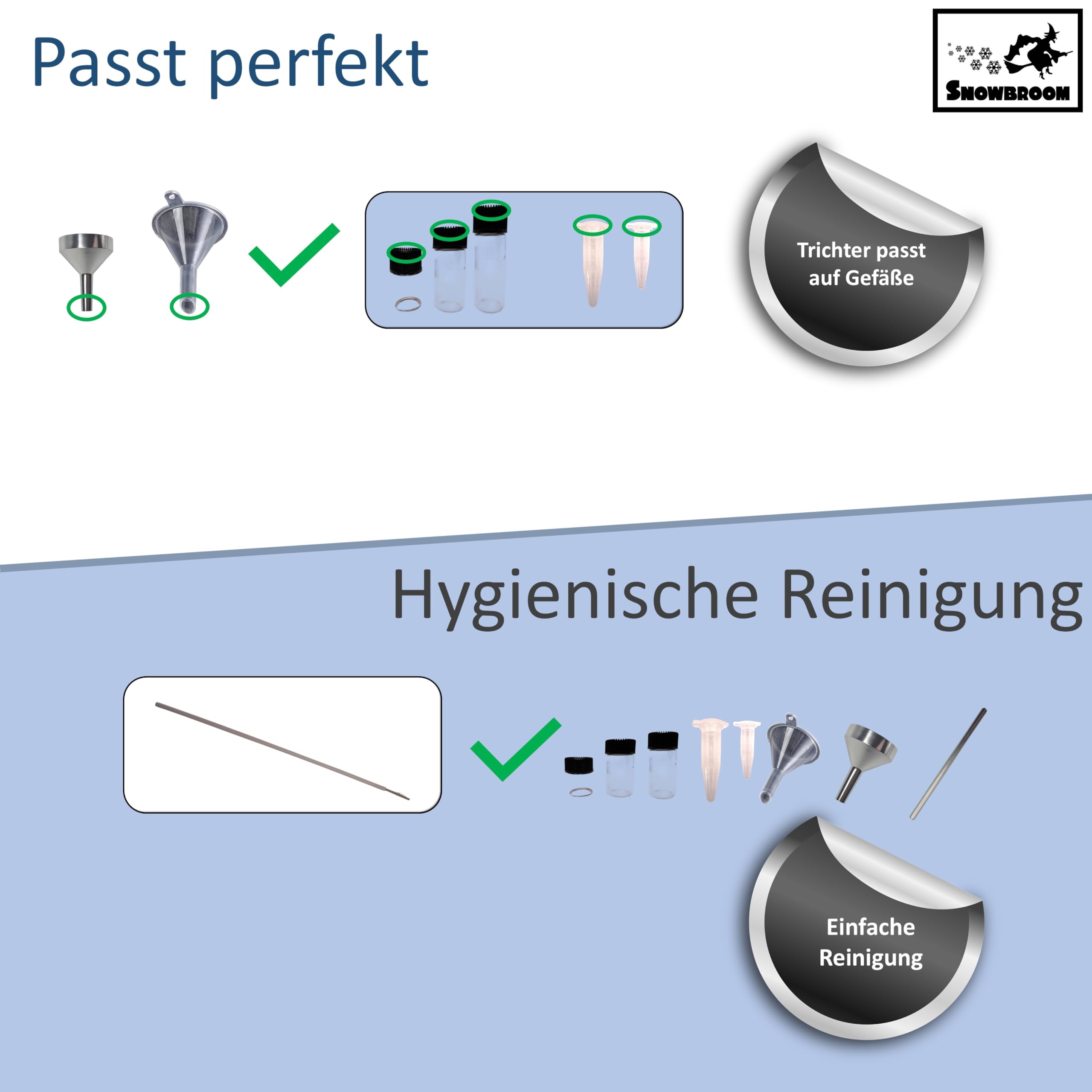 Schnief und Sniffer Set mit Spiegel 2 x Silber Metall-Ziehröhrchen Glasfläschchen 2 x Metallkarten Trichter – Zubehör für Portionierung & Transport