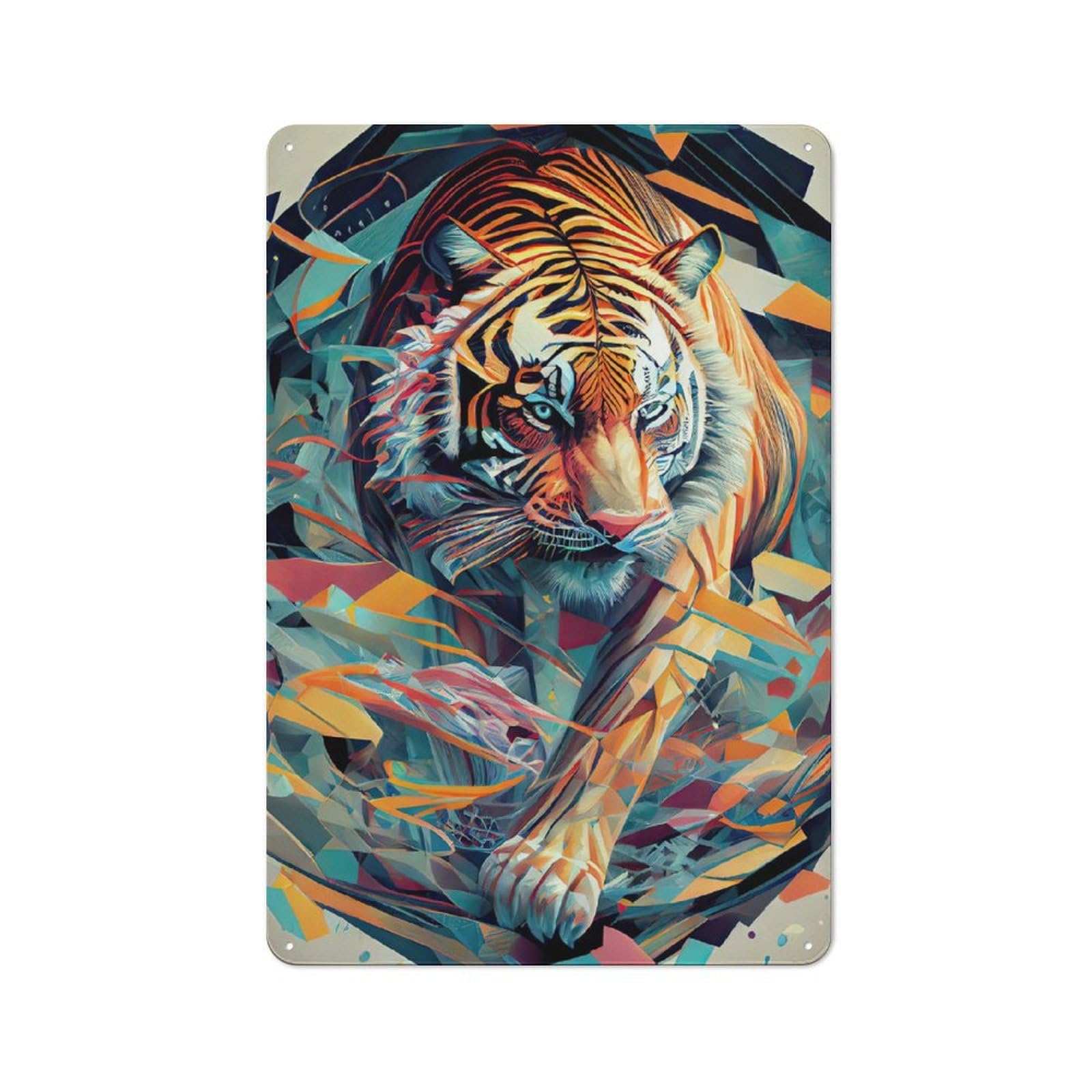 Tin Wall Plaque 30x20cm with The Powerful Tiger for Café Or Home Bar, for Kitchen, Dining Room And Home Bar Wall Decor